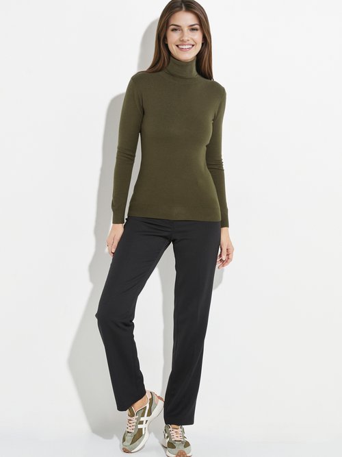 Pull fin en maille avec col roulé Femme Vert IA-D217B SF1