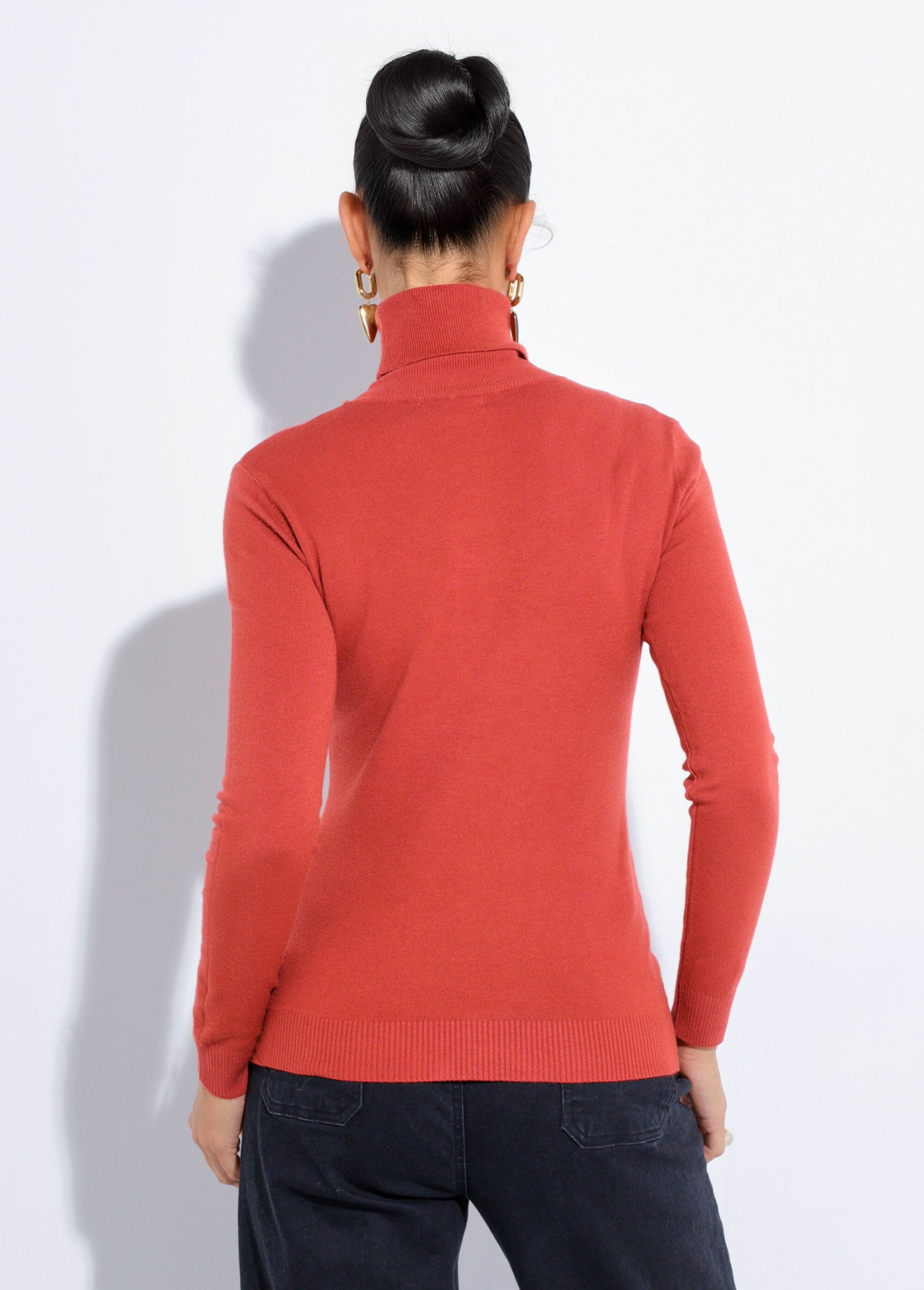 Pull fin en maille avec col roulé Femme Rouge IA-D217B DO1