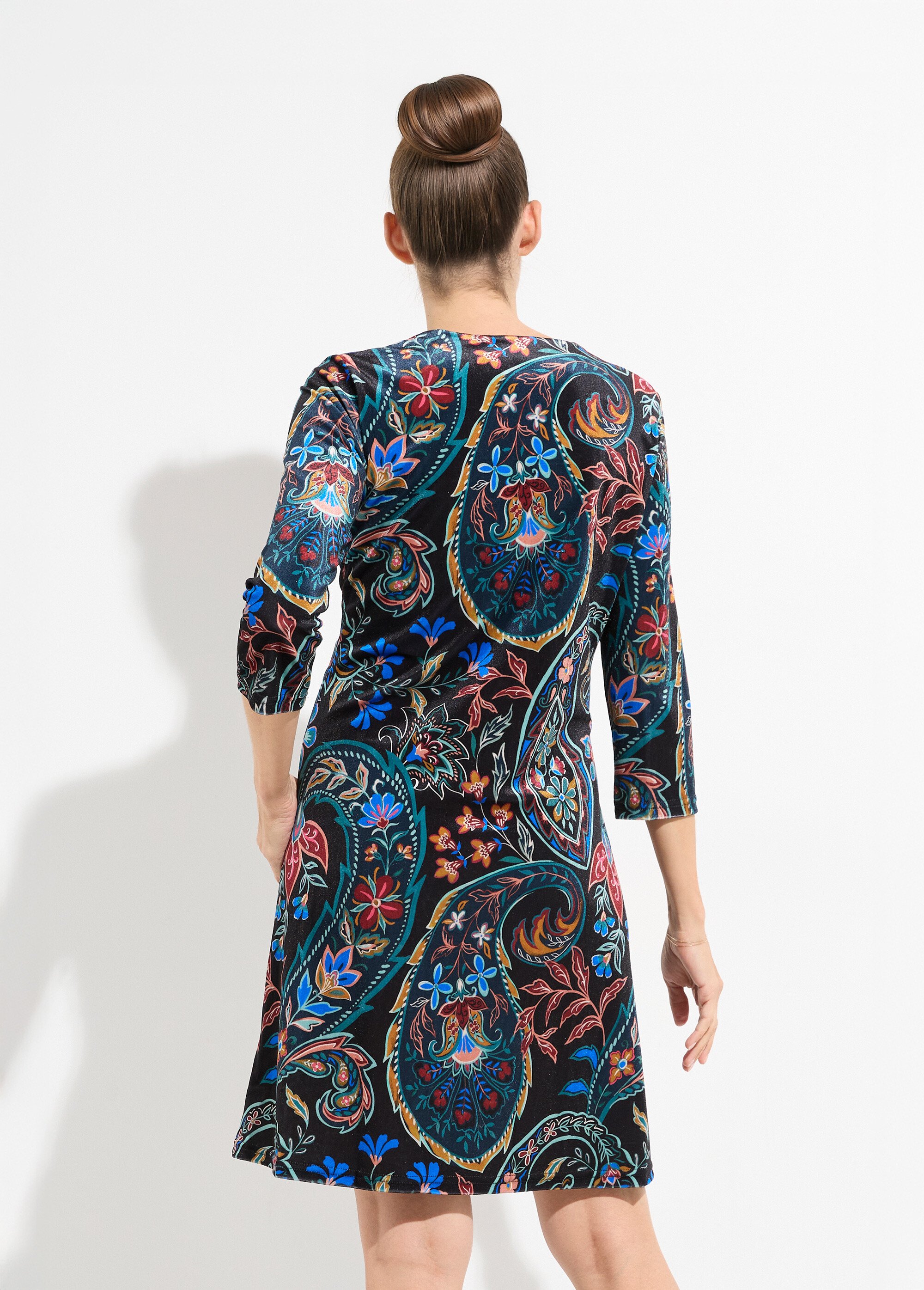 Robe courte en velours imprimé cachemire Femme Noir FI-CARLACASH DO1