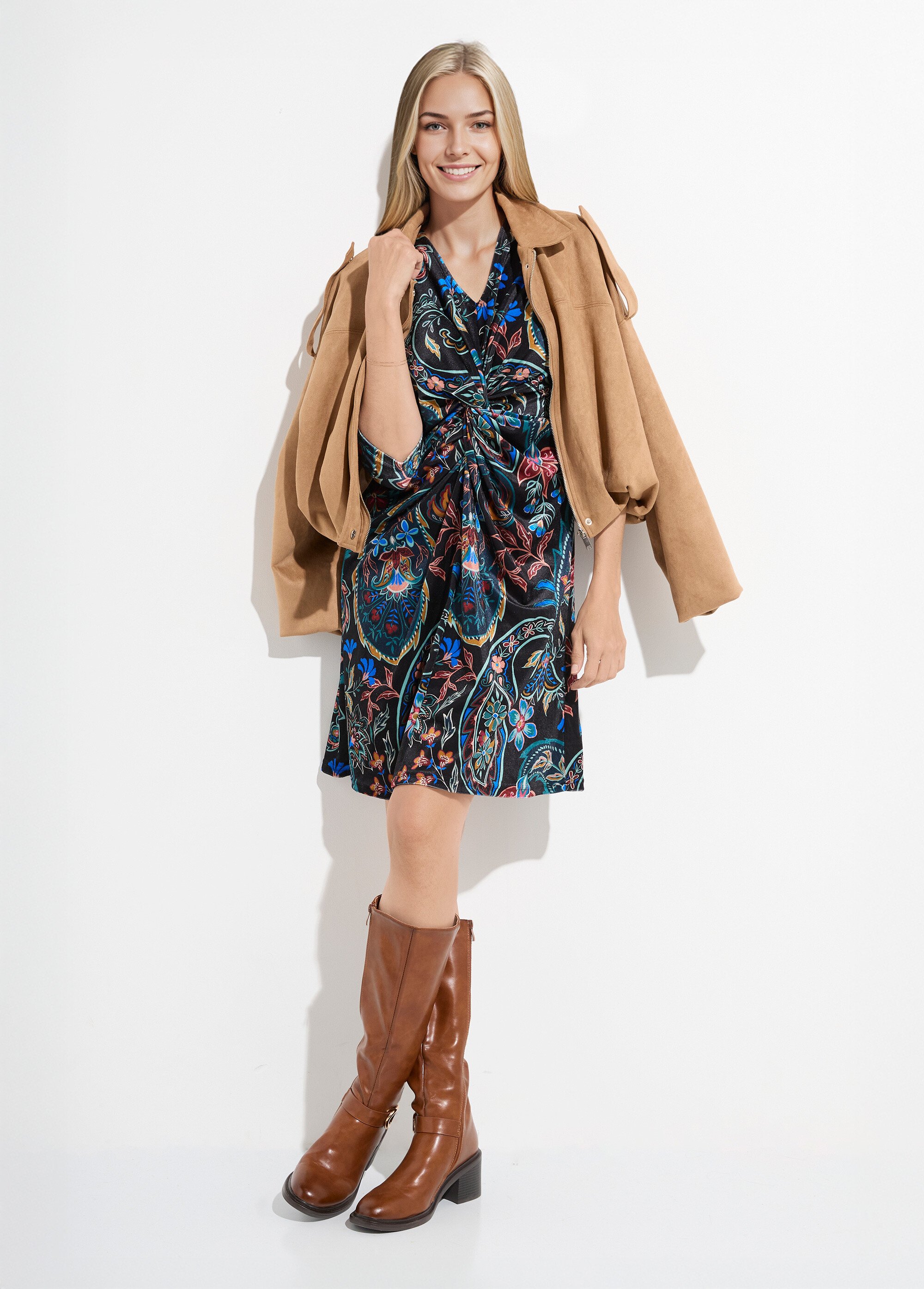 Robe courte en velours imprimé cachemire Femme Noir FI-CARLACASH MV1