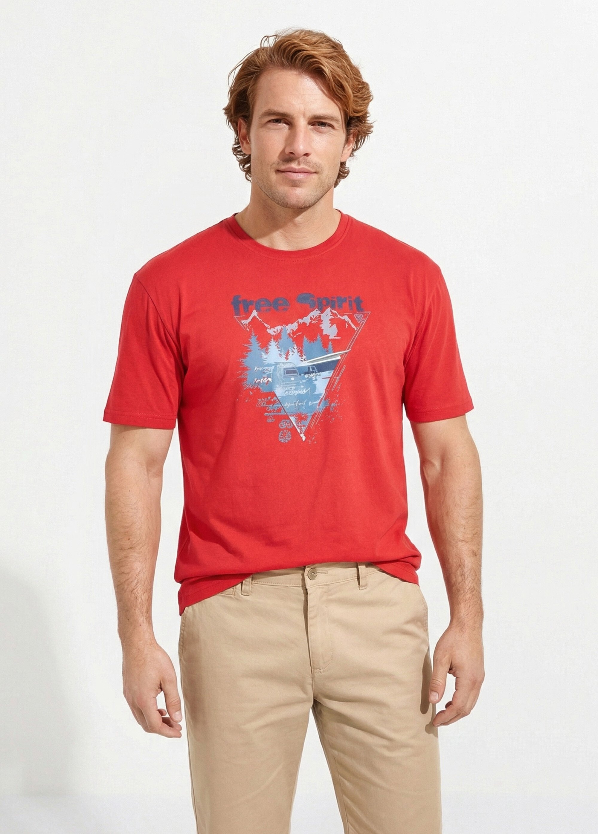 T-shirt motif placé jersey coton - lot de 2 Homme Rouge FROLIN FA1