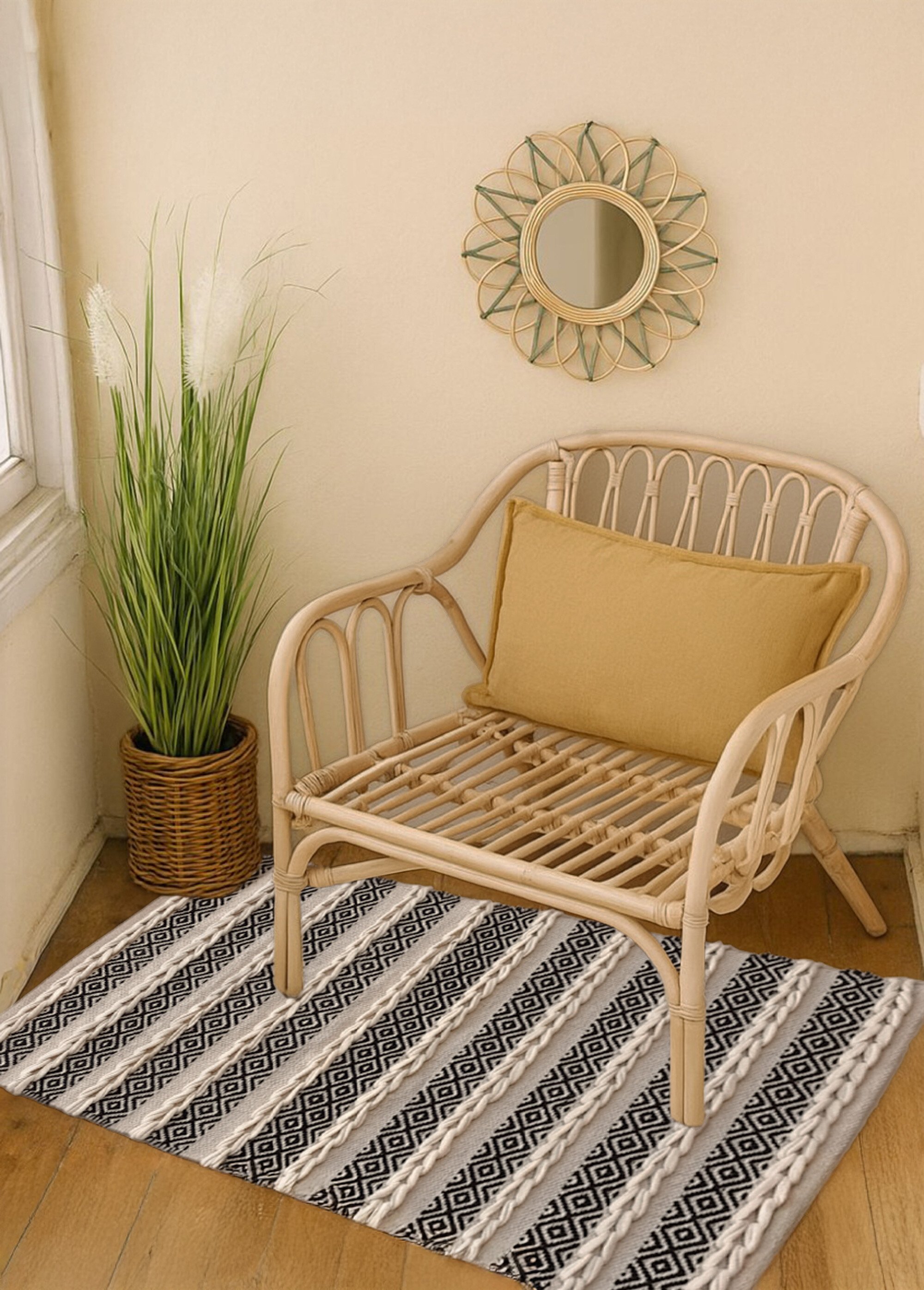 Tapis lirette ethnique rayé, 110x60cm Blanc NOR-13063 SI1