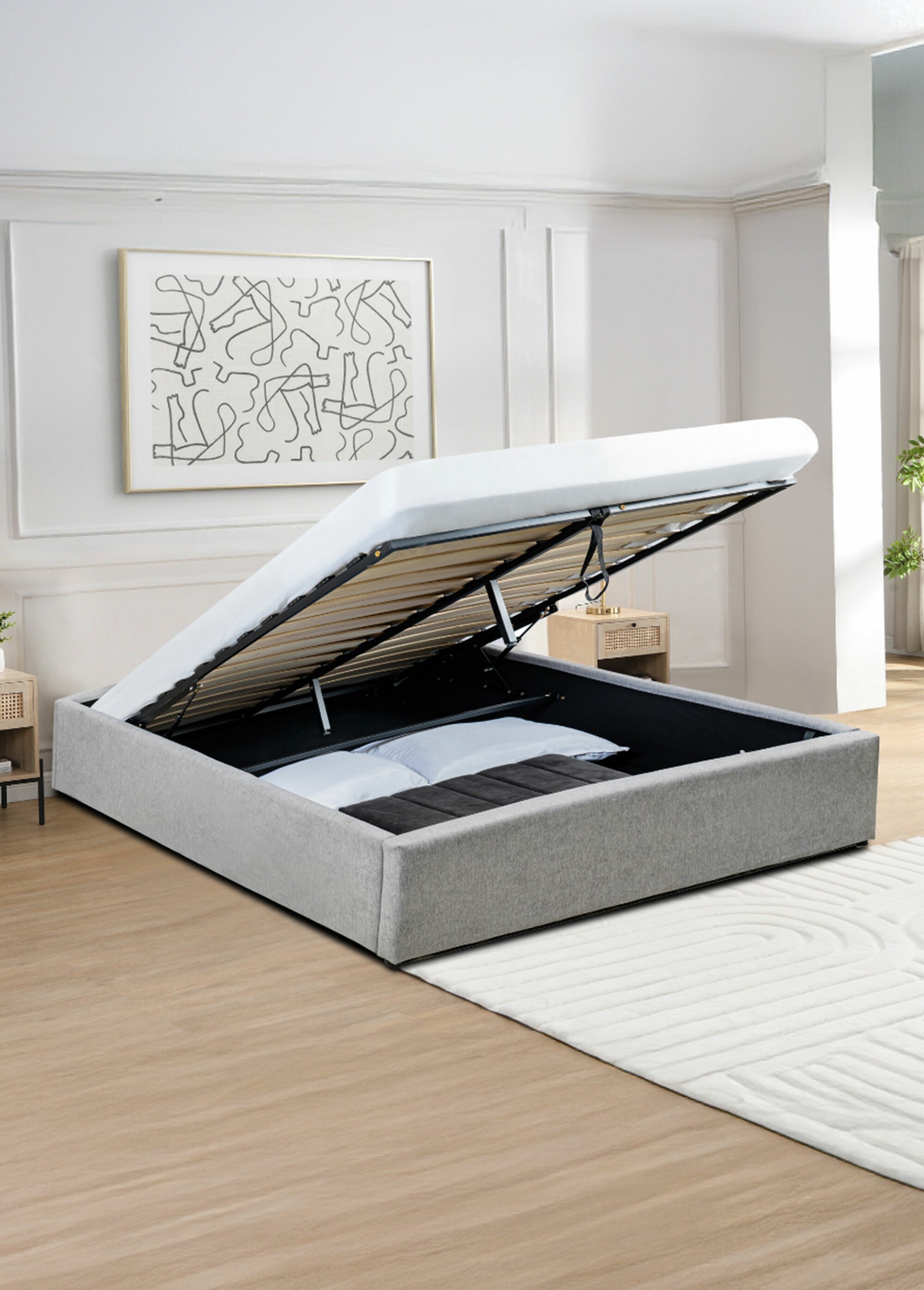 ALBA Lit coffre en tissu avec sommier GRIS CAL-14498133 SI2