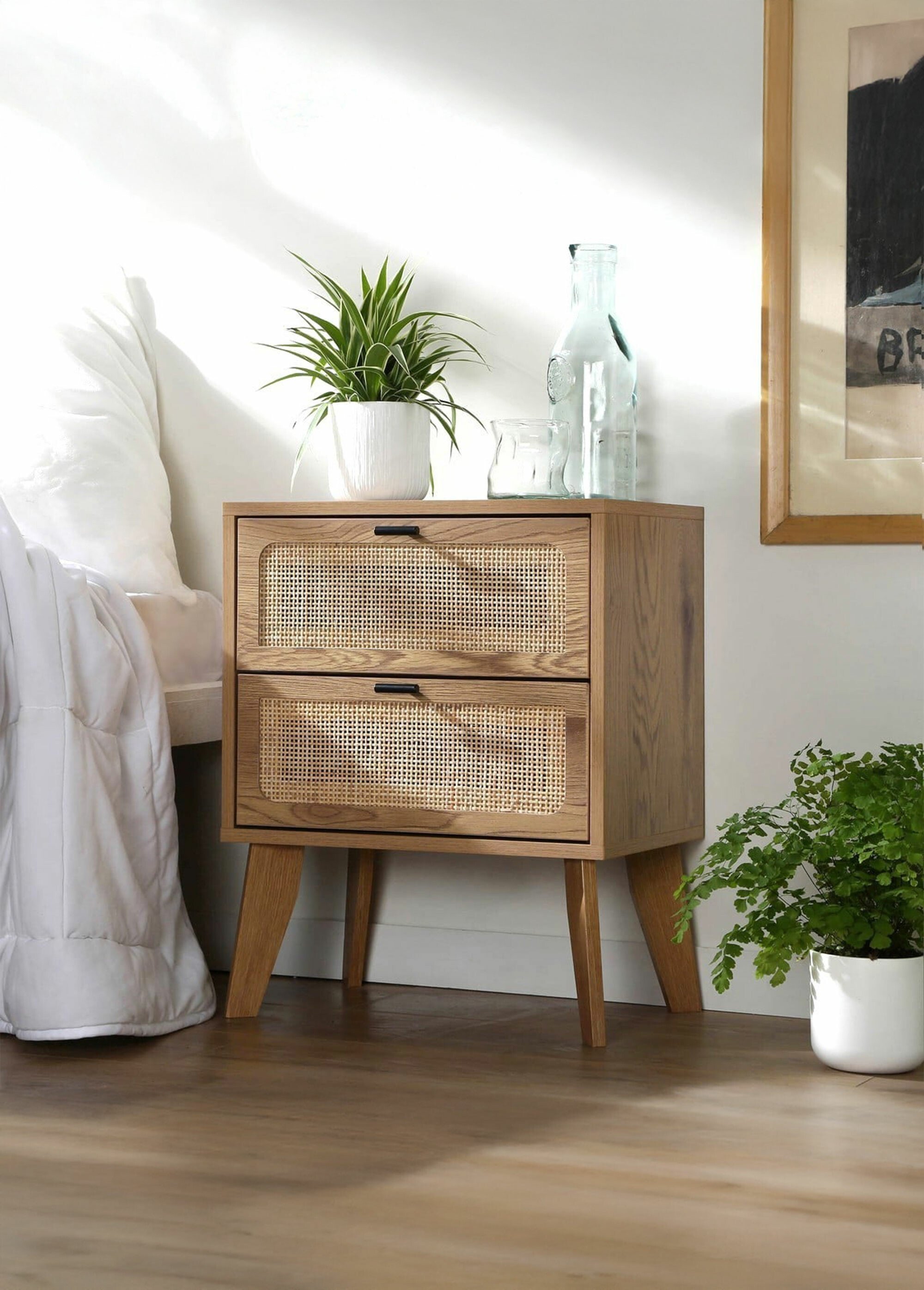 ALIA Chevet décor rotin, pieds compas BEIGE CAL-14512133 SI1