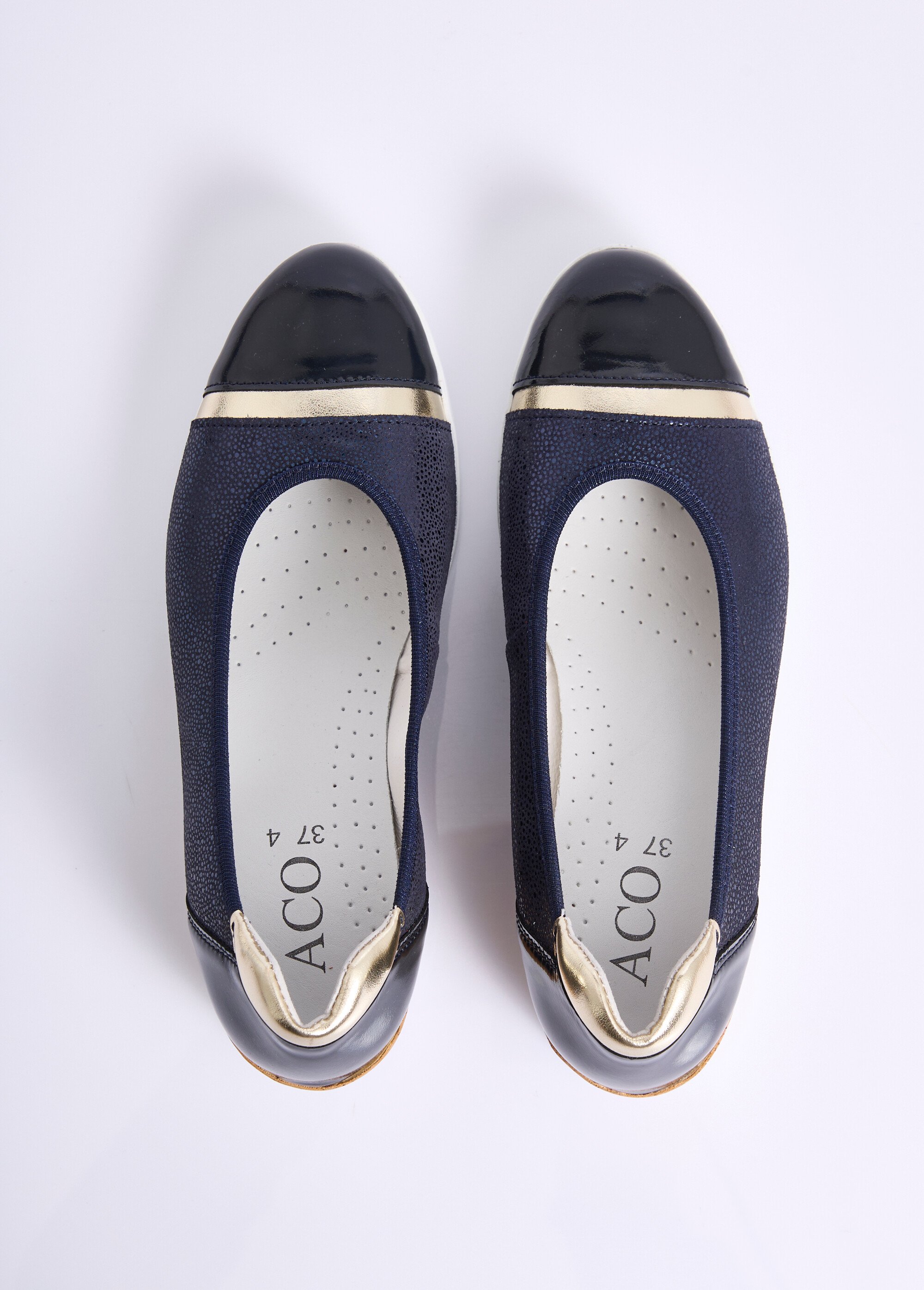 Ballerines compensées cuir largeur confort Femme Bleu OCTAL OV1