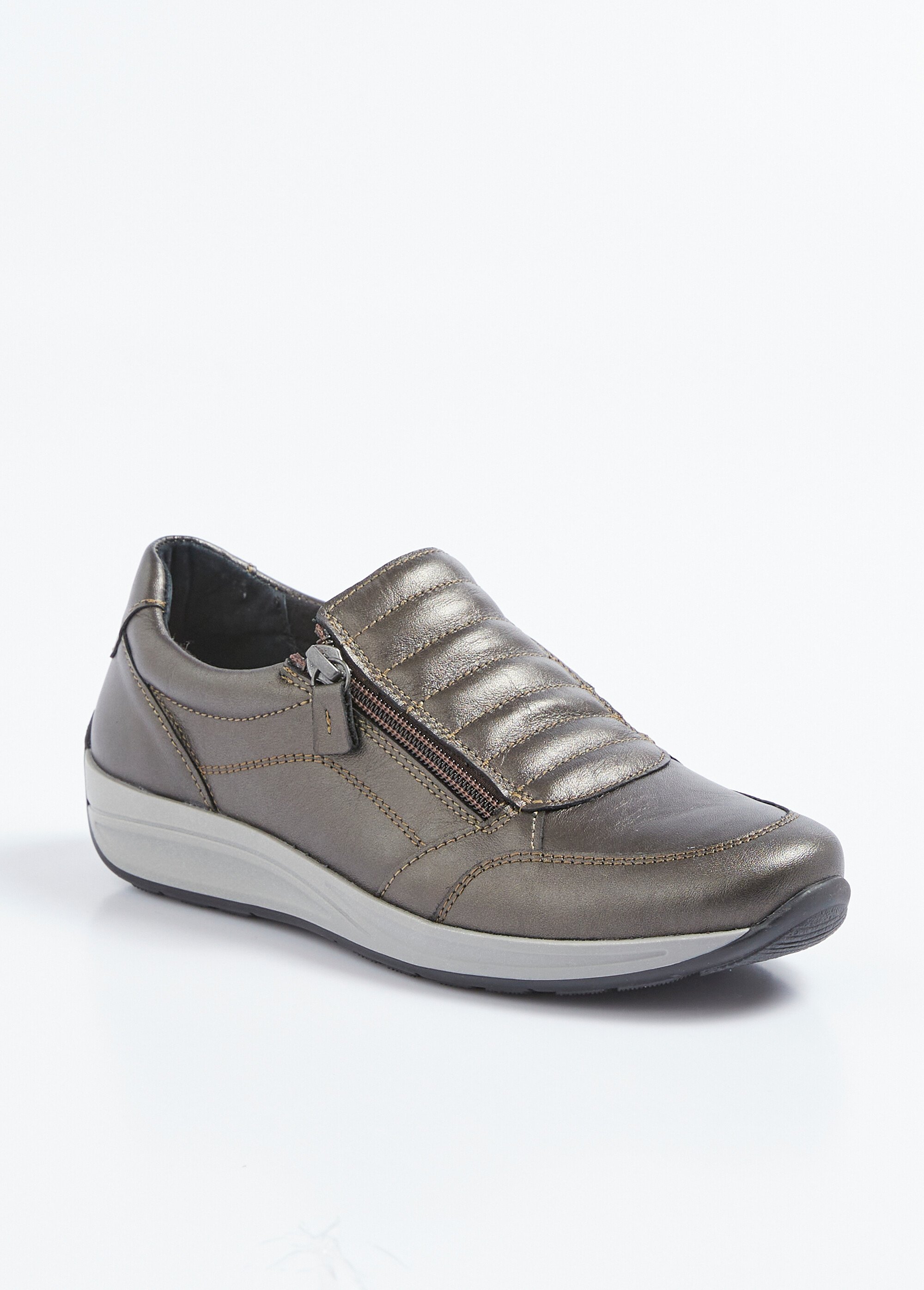 Baskets cuir zippées grande largeur