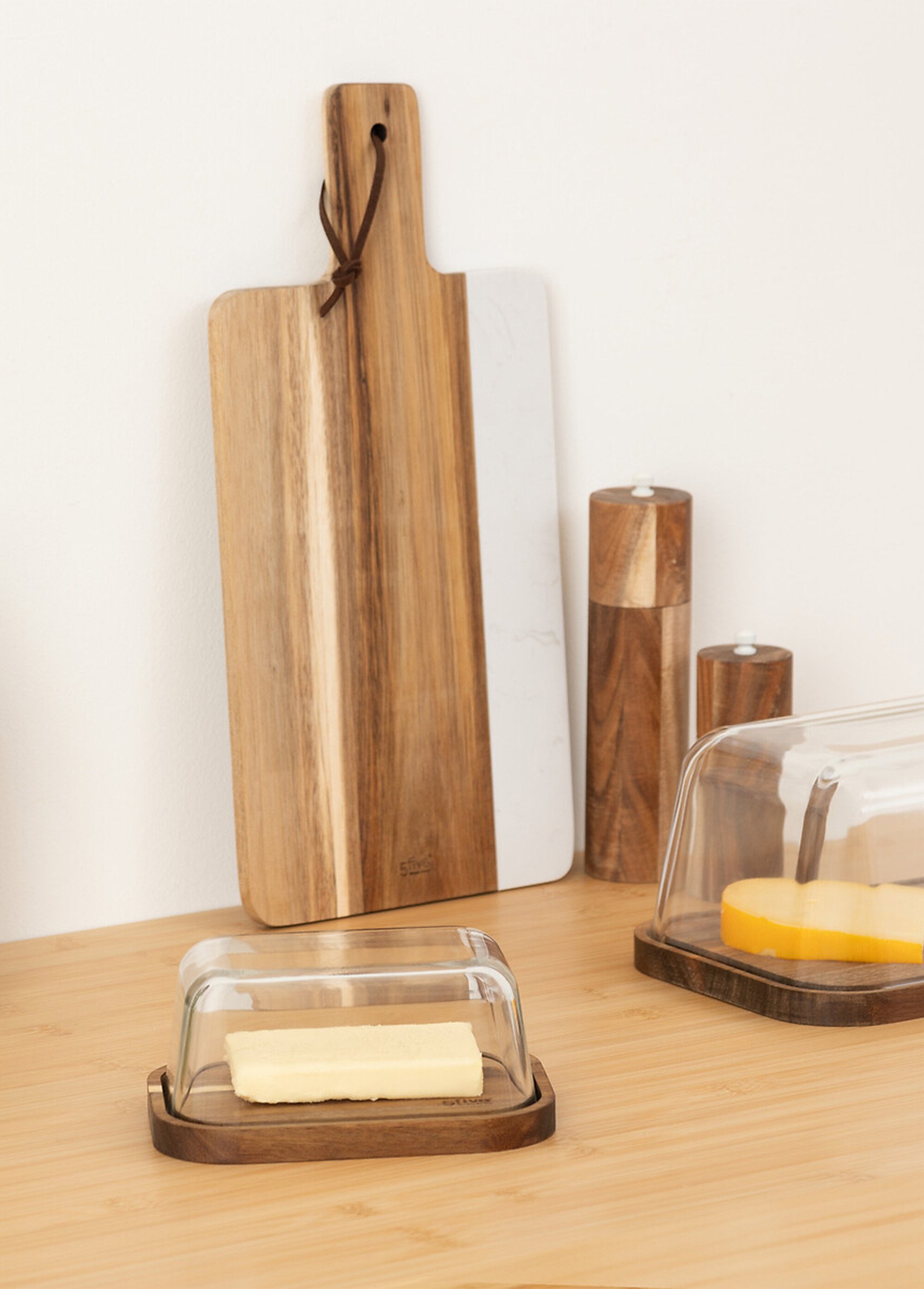 Beurrier en verre avec socle acacia Marron JJA-203080 SI1