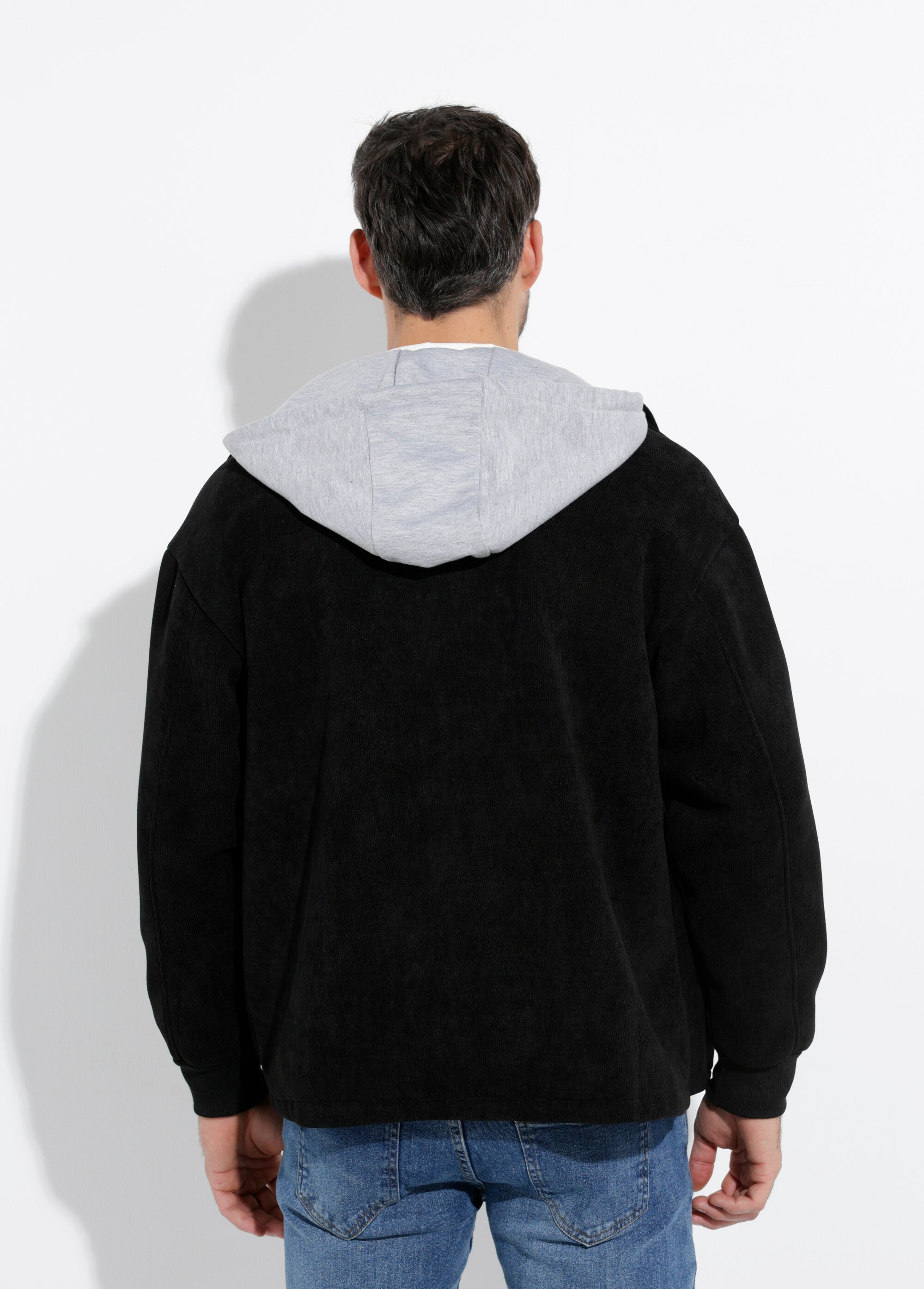 Blouson à capuche effet de superposition Homme Noir DYL2571 DO1