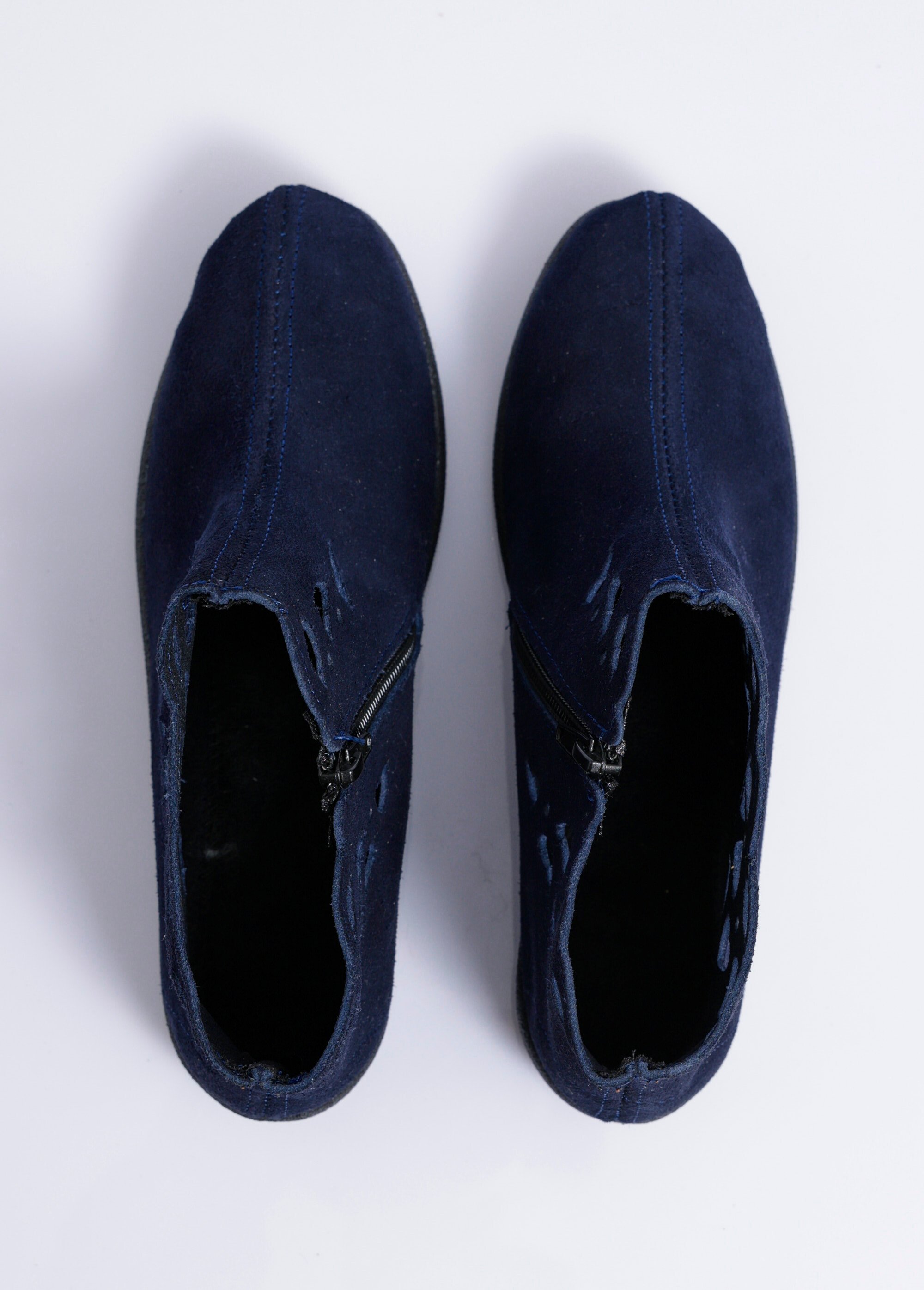 Boots zippées cuir fabriquées en France Femme Bleu OBI OV1