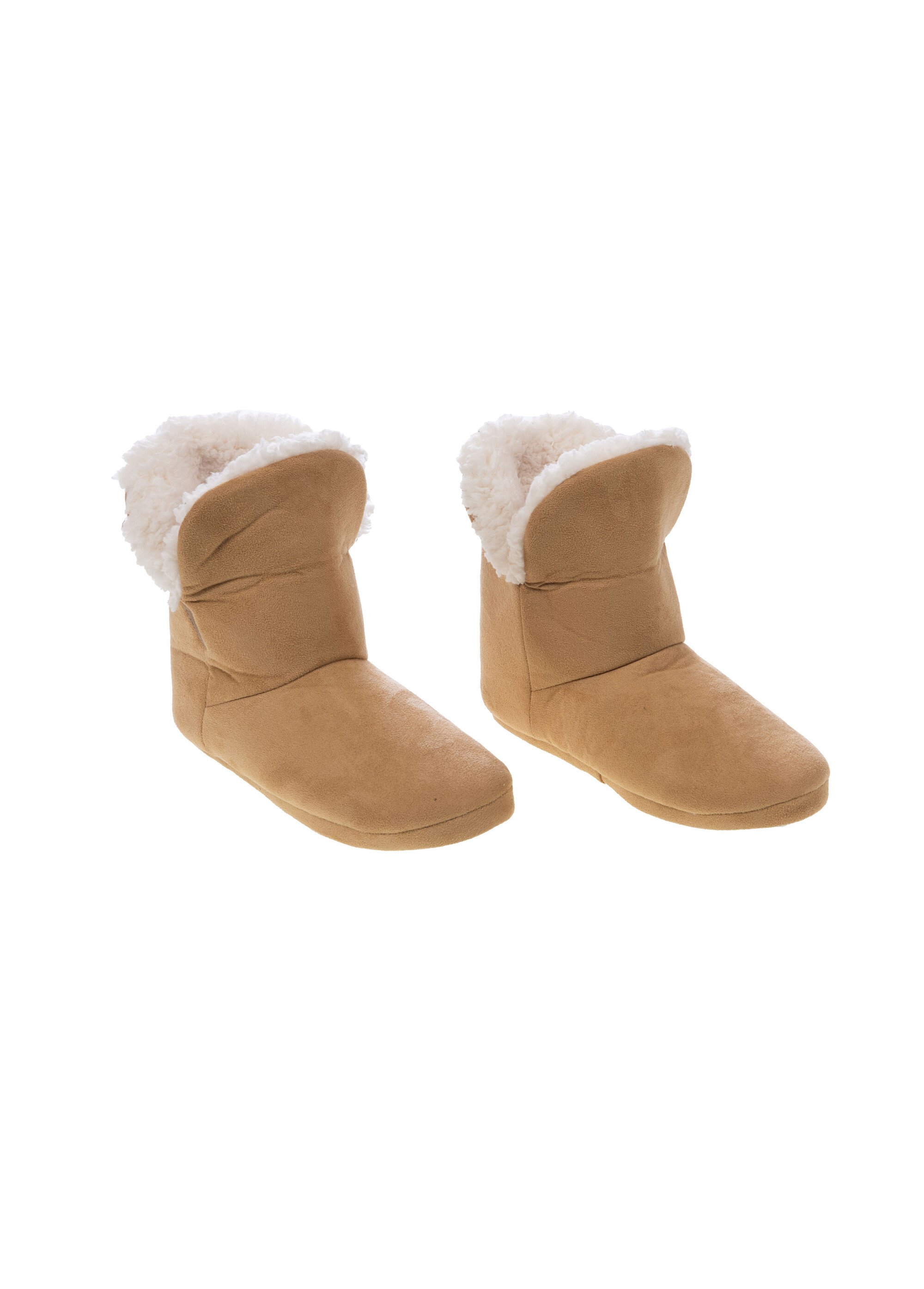 Chaussons chauds  en suédine fourrés Femme Beige AMA166892 DR1