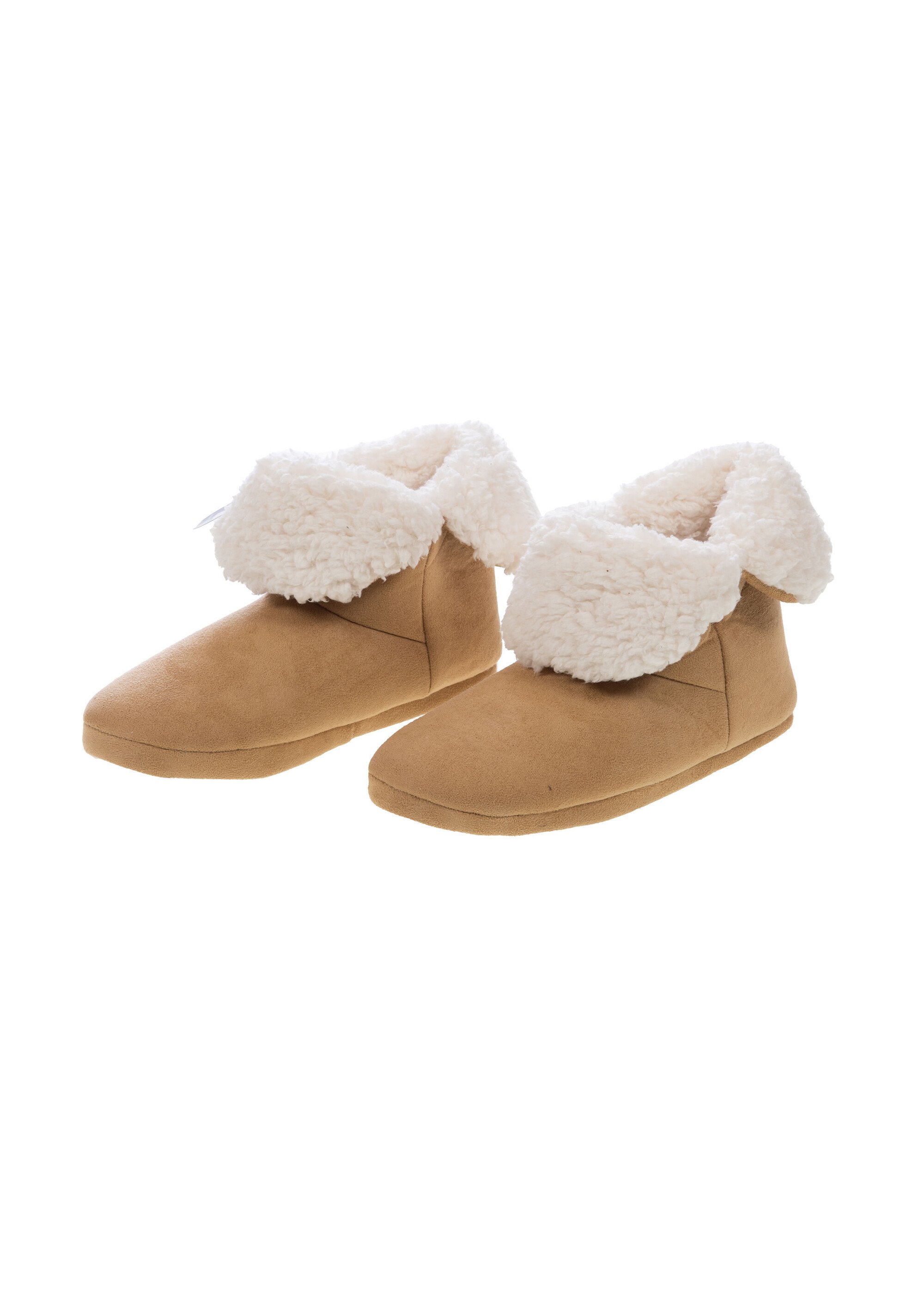 Chaussons chauds  en suédine fourrés Femme Beige AMA166892 GA1