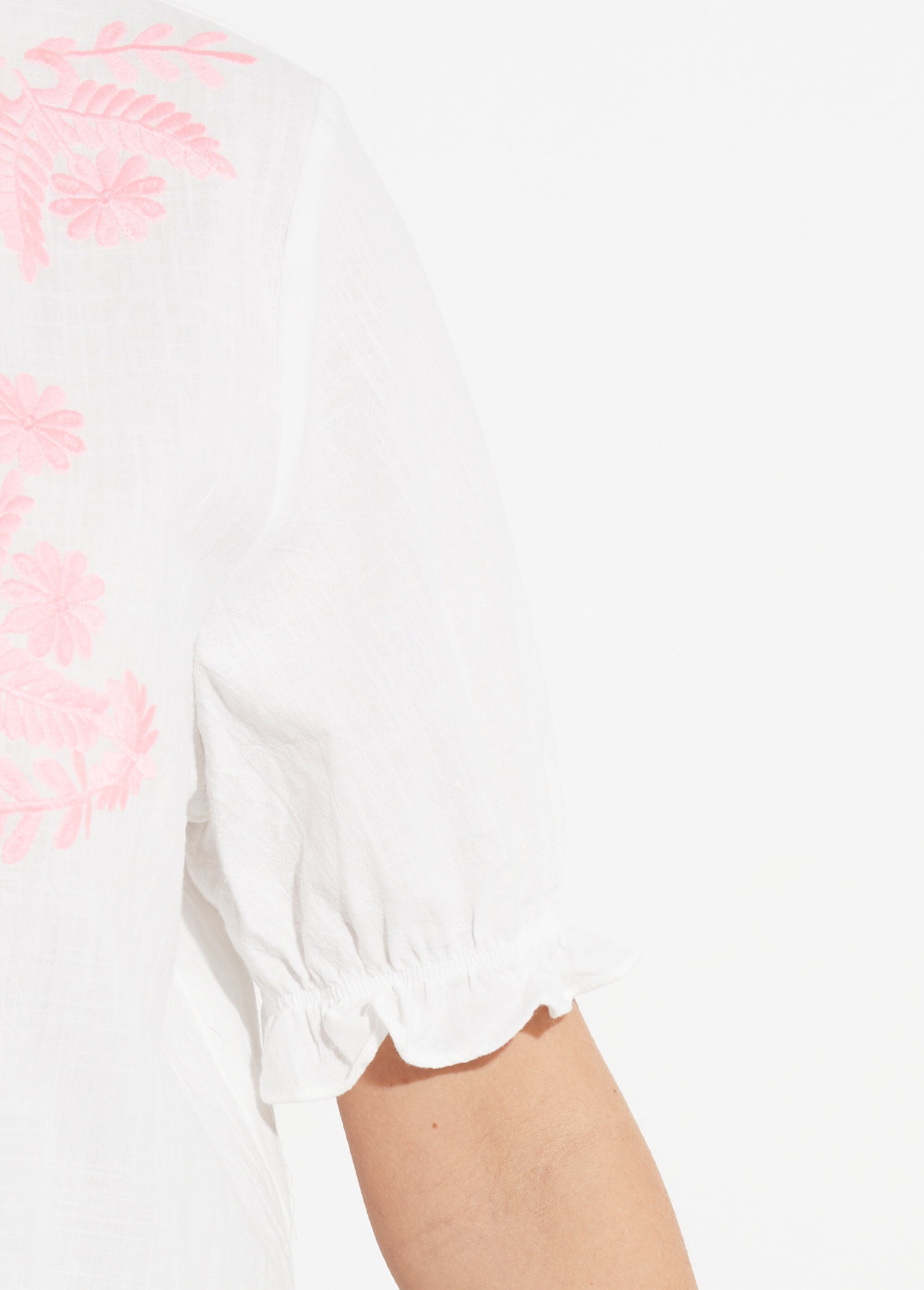 Chemisier coton brodé à manches courtes Femme Blanc JSM-CH3171 DE2