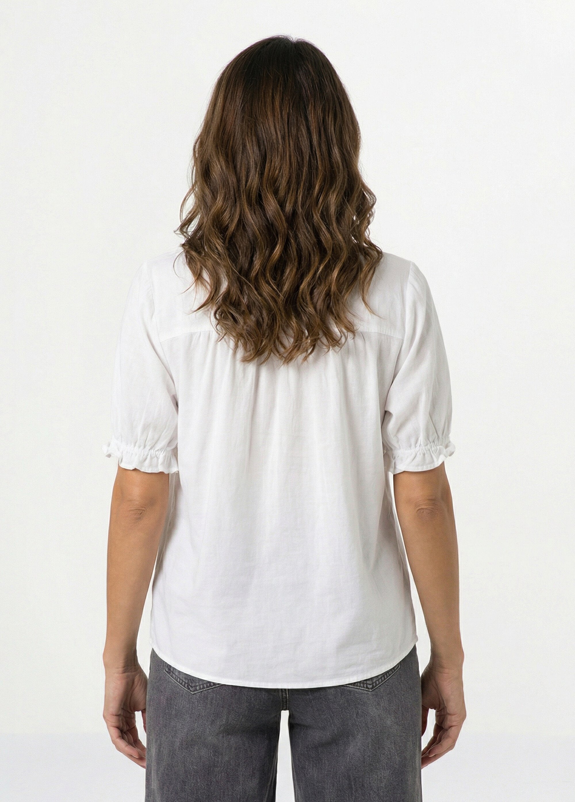 Chemisier coton brodé à manches courtes Femme Blanc JSM-CH3171 DO1