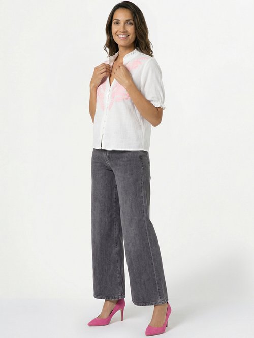 Chemisier coton brodé à manches courtes Femme Blanc JSM-CH3171 SF1