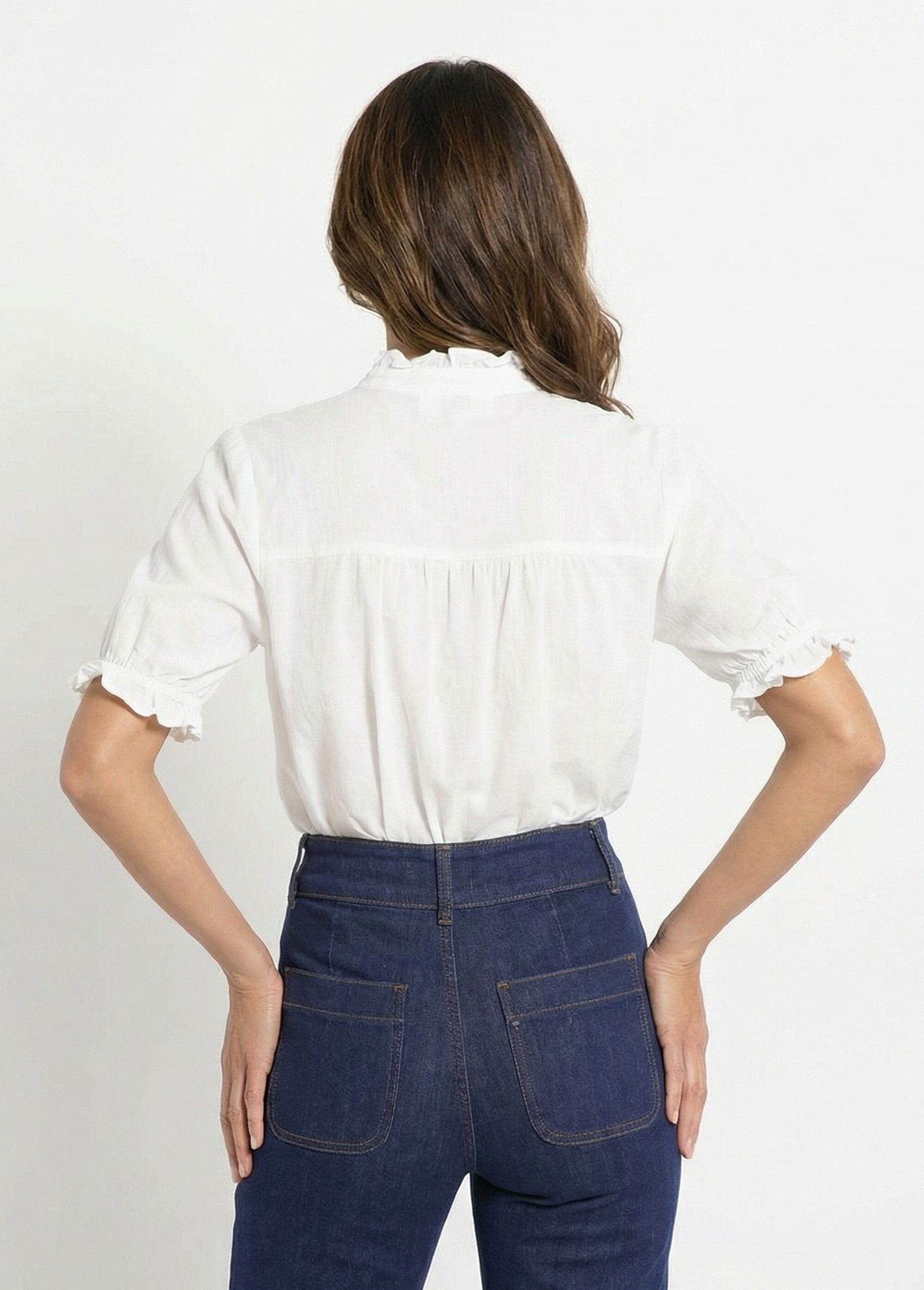 Chemisier coton brodé à manches courtes Femme Blanc JSM-CH3171 DO1