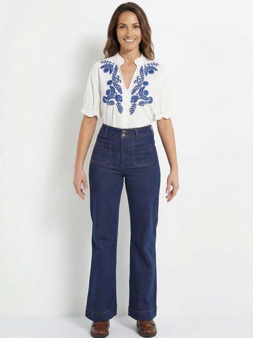 Chemisier coton brodé à manches courtes Femme Blanc JSM-CH3171 SF1