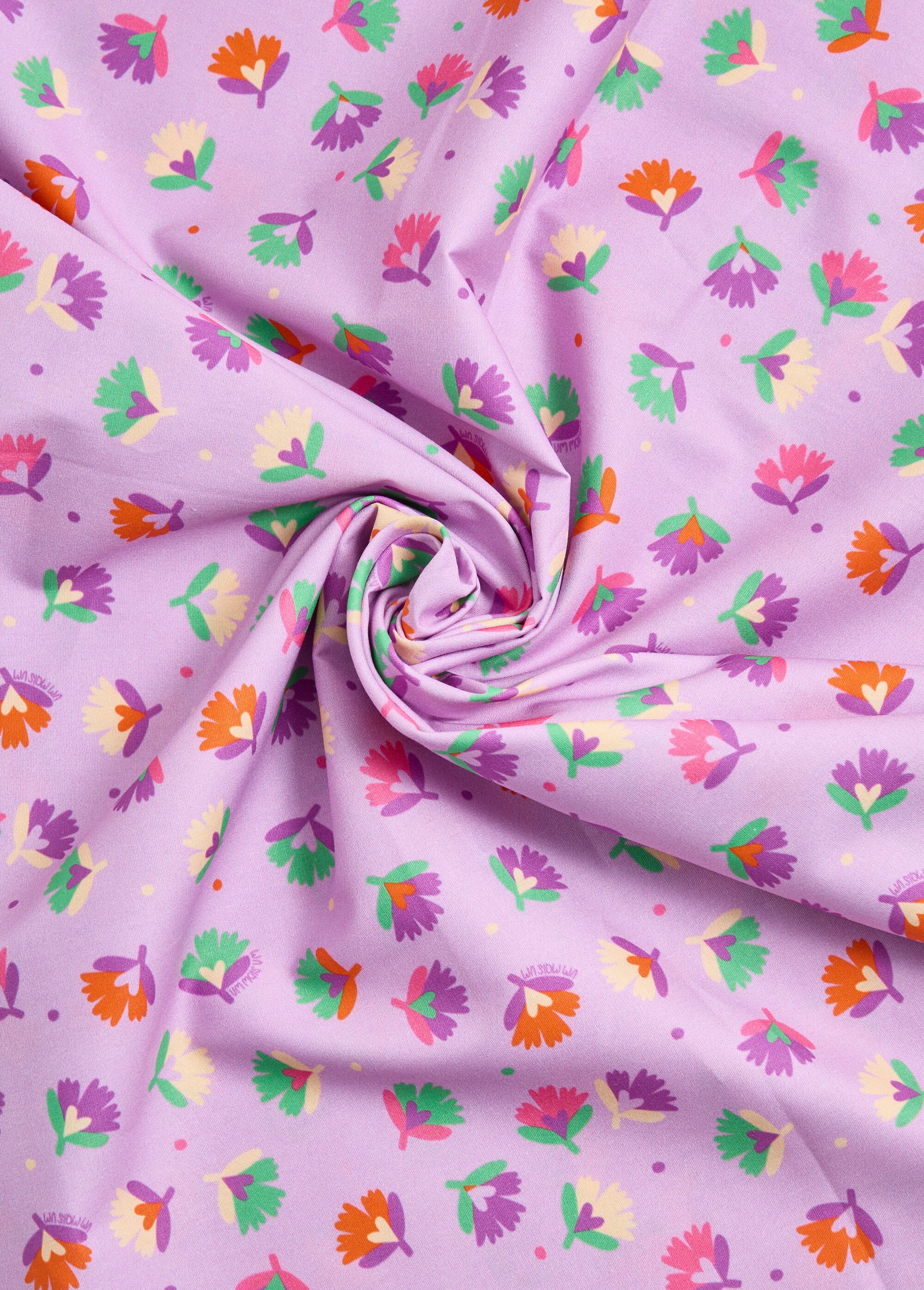 Coupon tissu imprimé naïf fleurs 2M MAUVE FLEURS COT96829-12 FA1