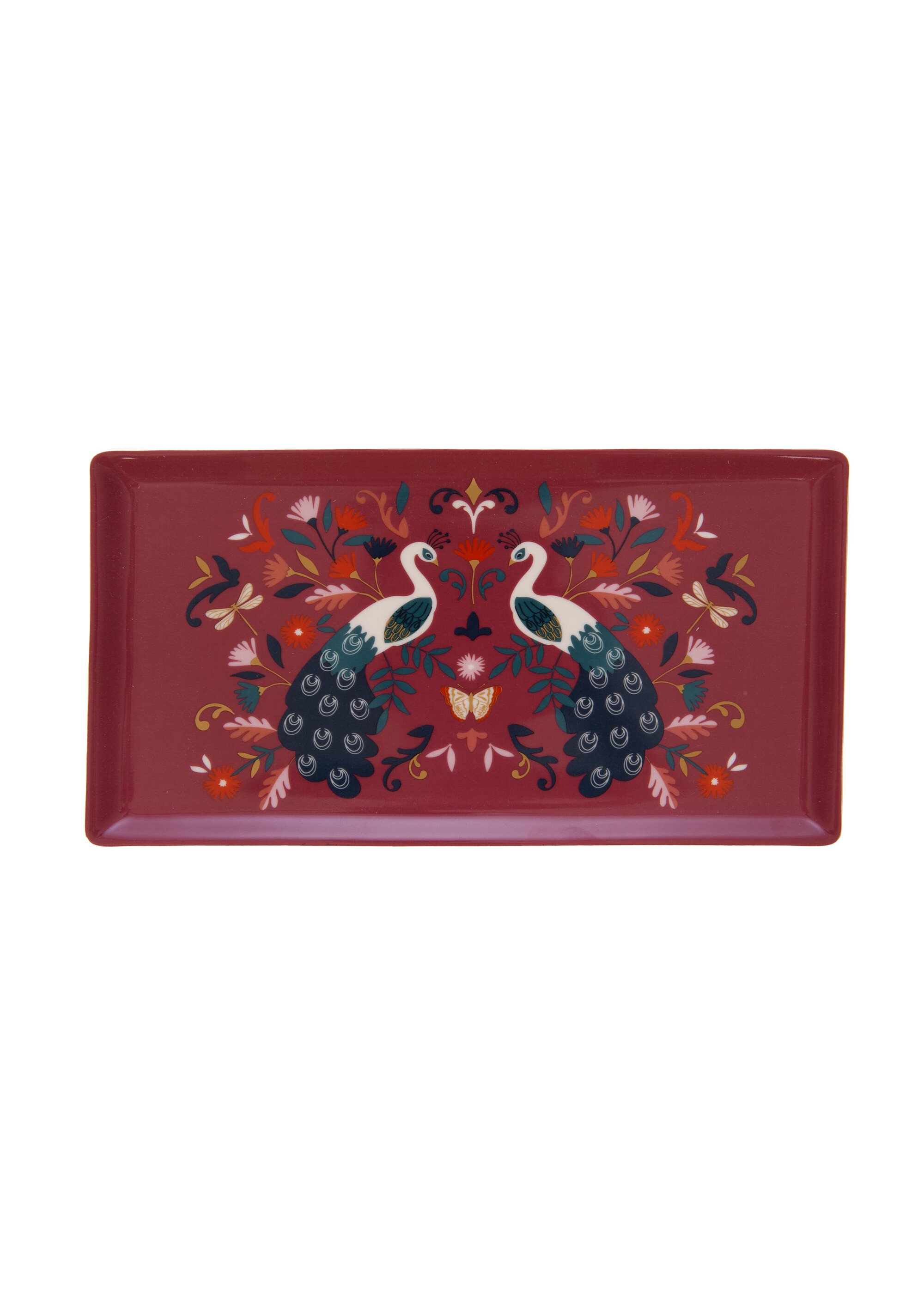 Plateau décor paon en porcelaine