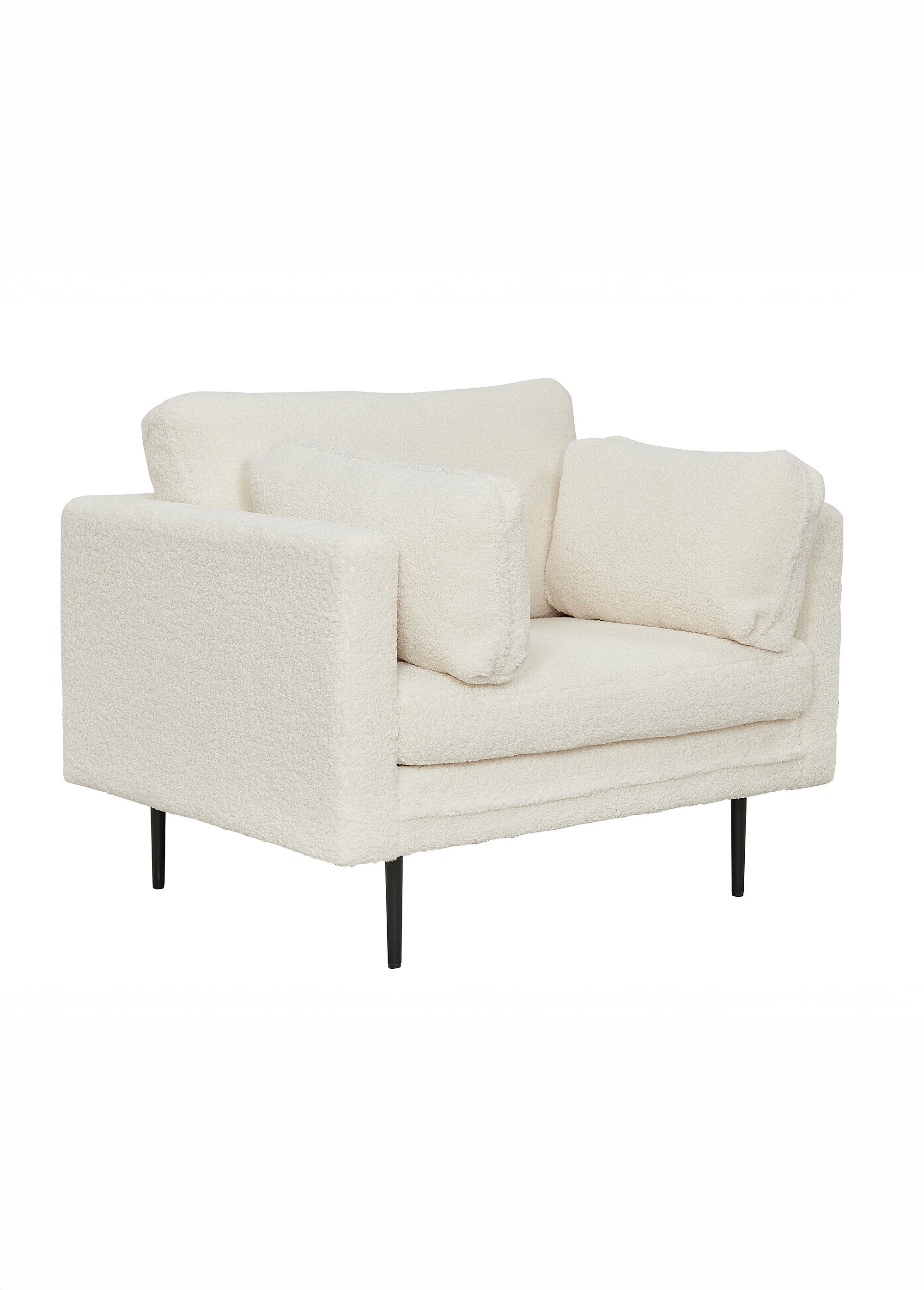 Fauteuil large tissu clair pieds acier