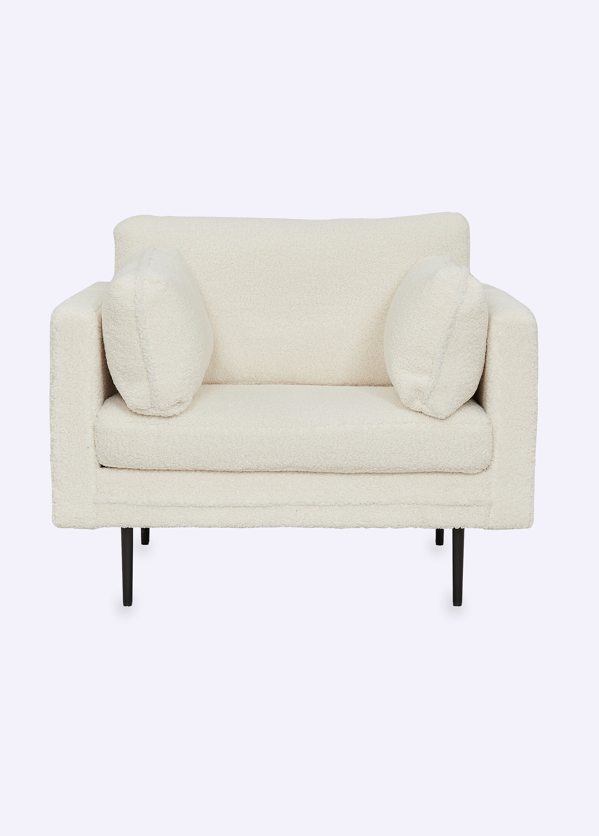 Fauteuil large tissu clair pieds acier
