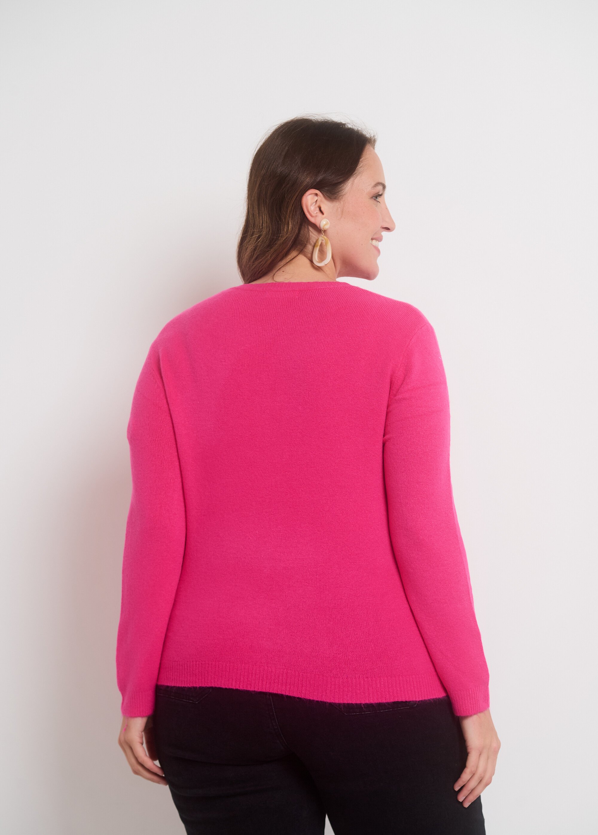 Gilet boutonné en maille chaleureuse Femme Grande Taille Rose BO-PU70085 DO1