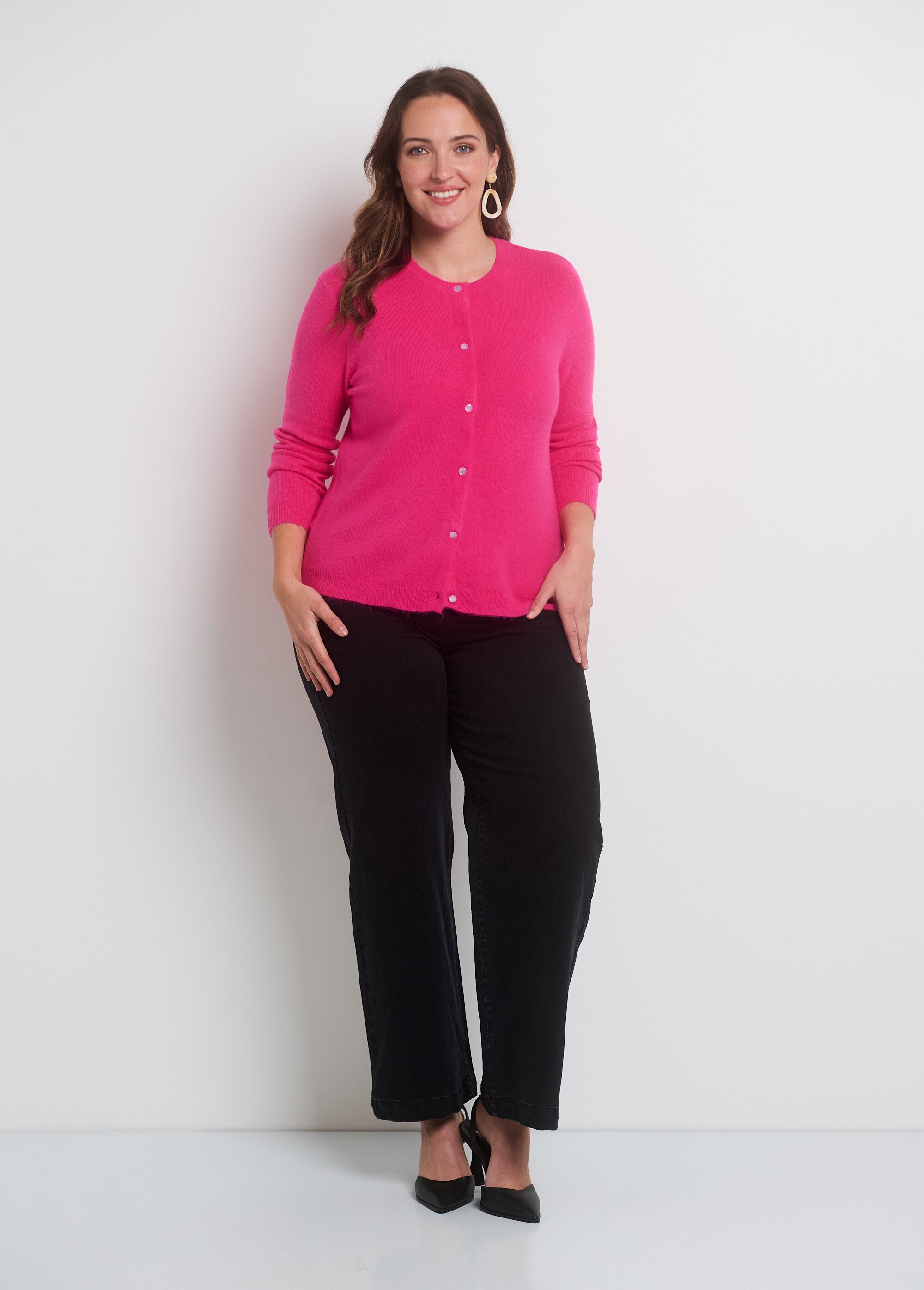 Gilet boutonné en maille chaleureuse Femme Grande Taille Rose BO-PU70085 SF1