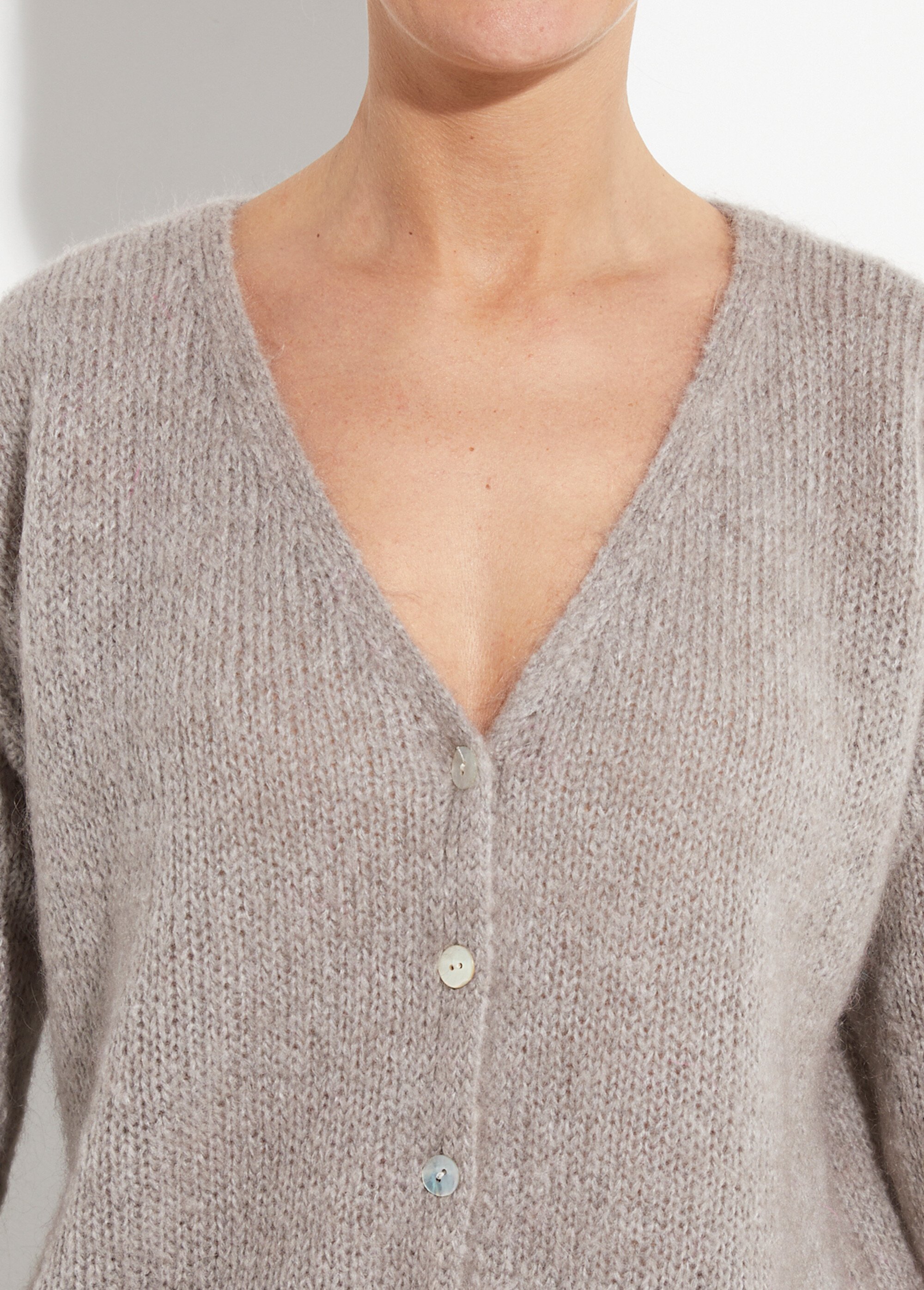 Gilet chaud col V en maille mohair