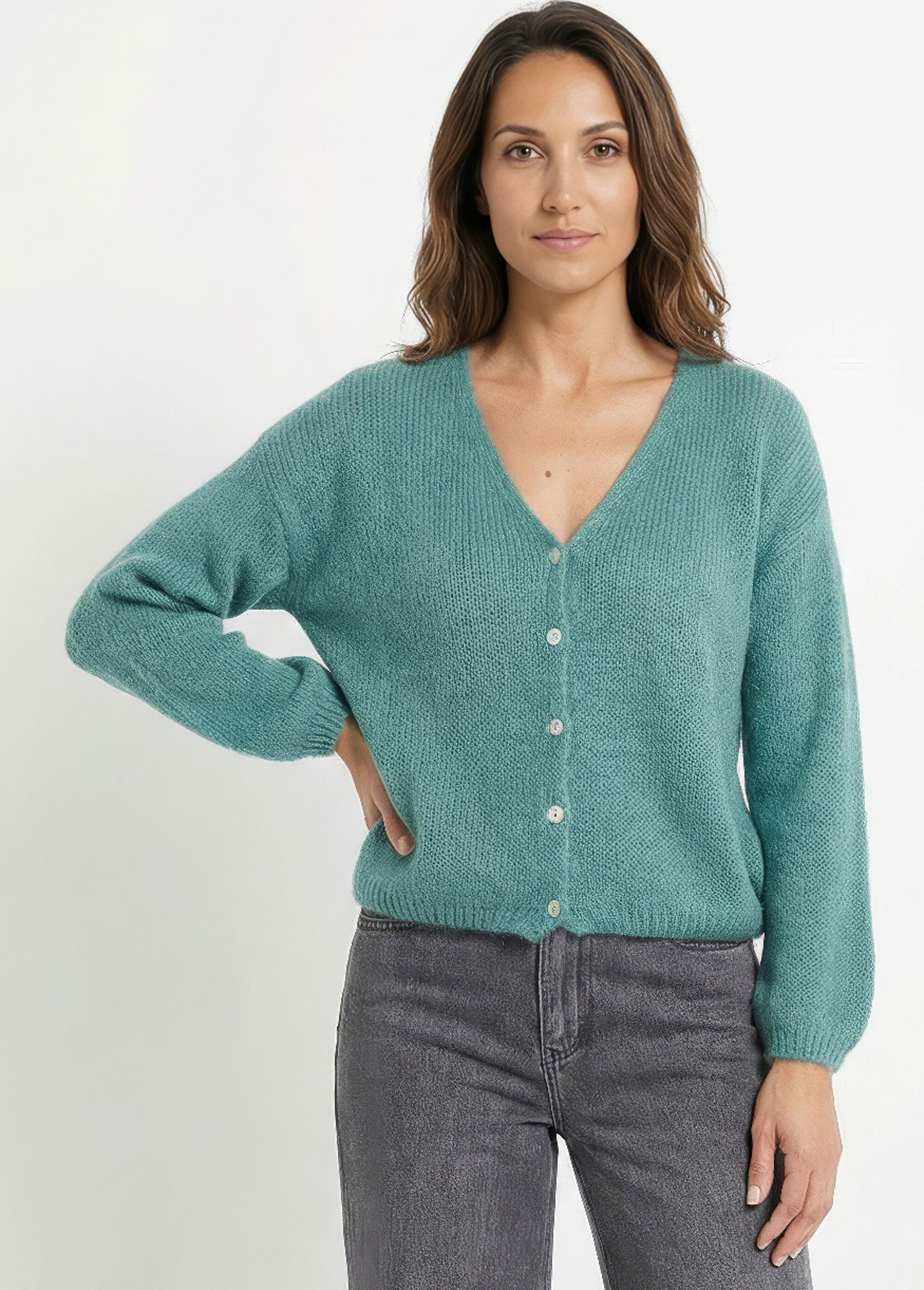 Gilet chaud col V en maille mohair