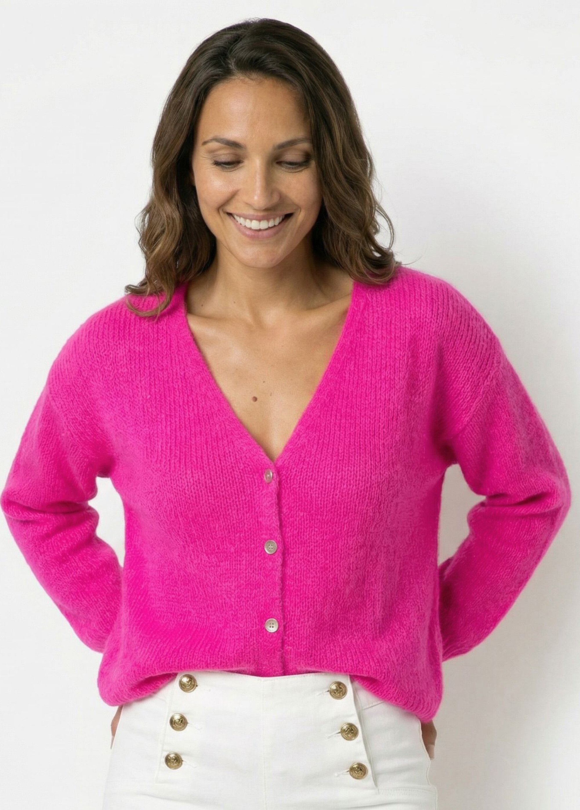 Gilet chaud col V en maille mohair