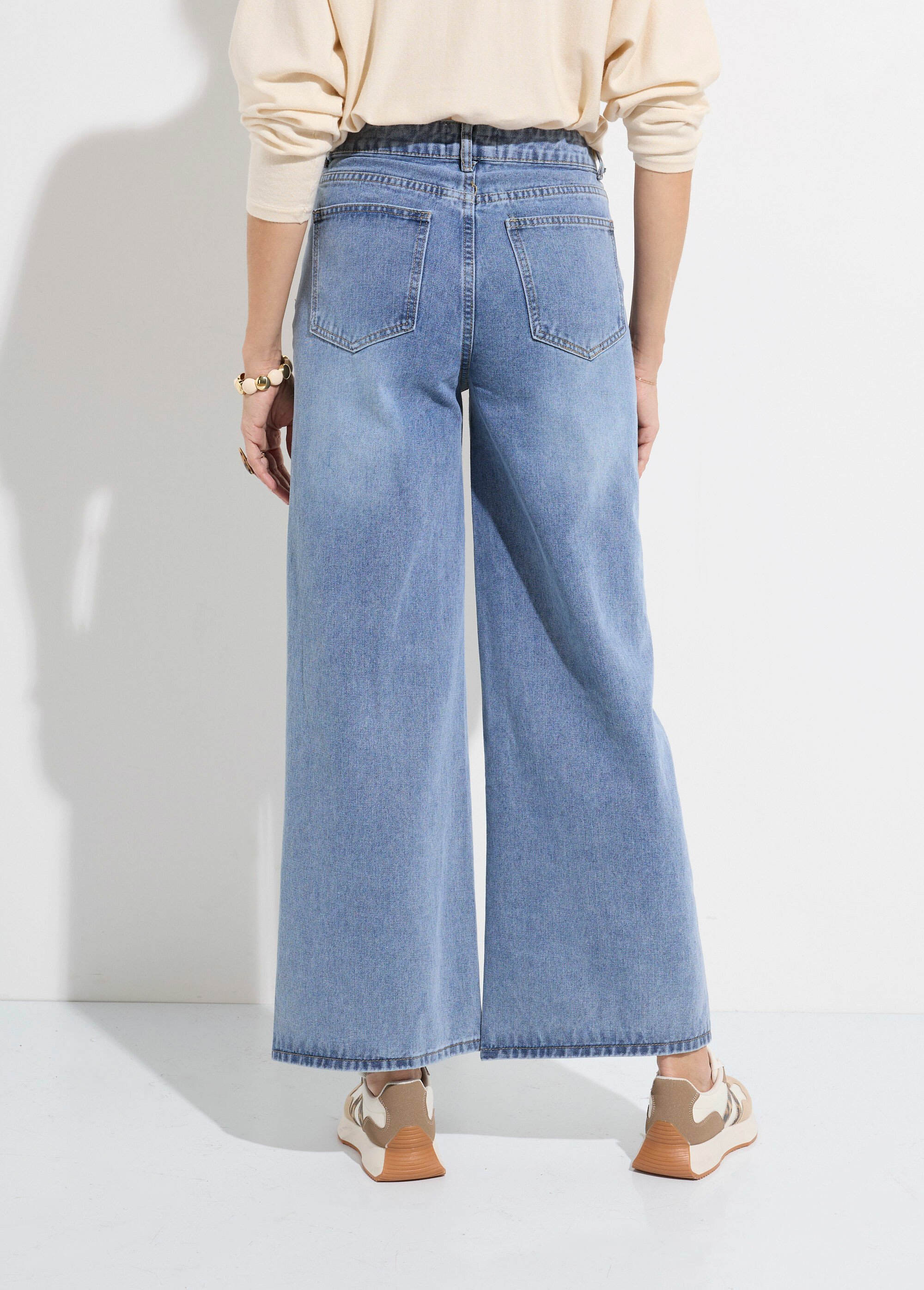 Jean 5 poches large denim broderies cœur Femme Bleu JS-TR1330 DO1