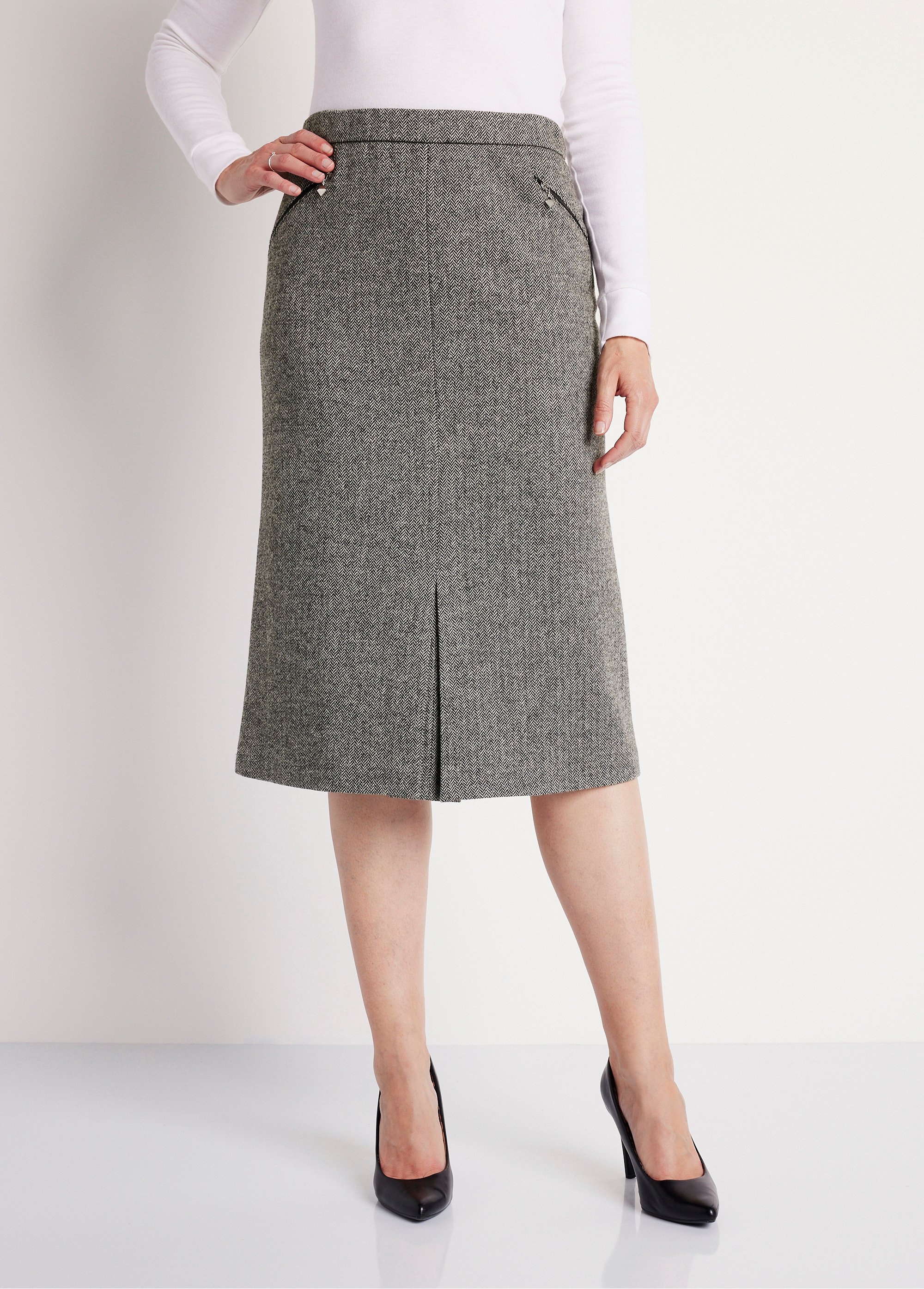 Jupe chevrons ou chiné longueur 70 cm avec laine