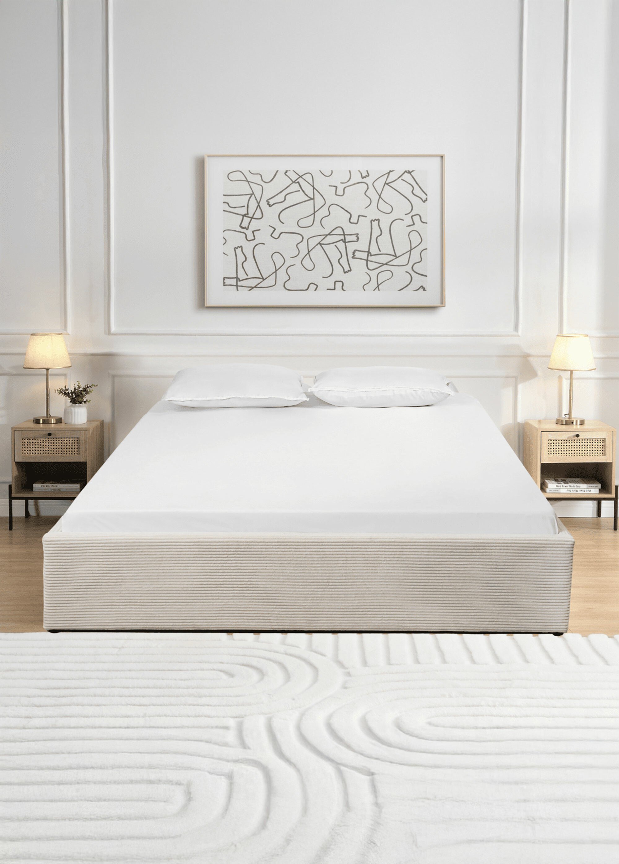 Lit coffre avec sommier, velours cotelé BEIGE CAL-14866133 SI1