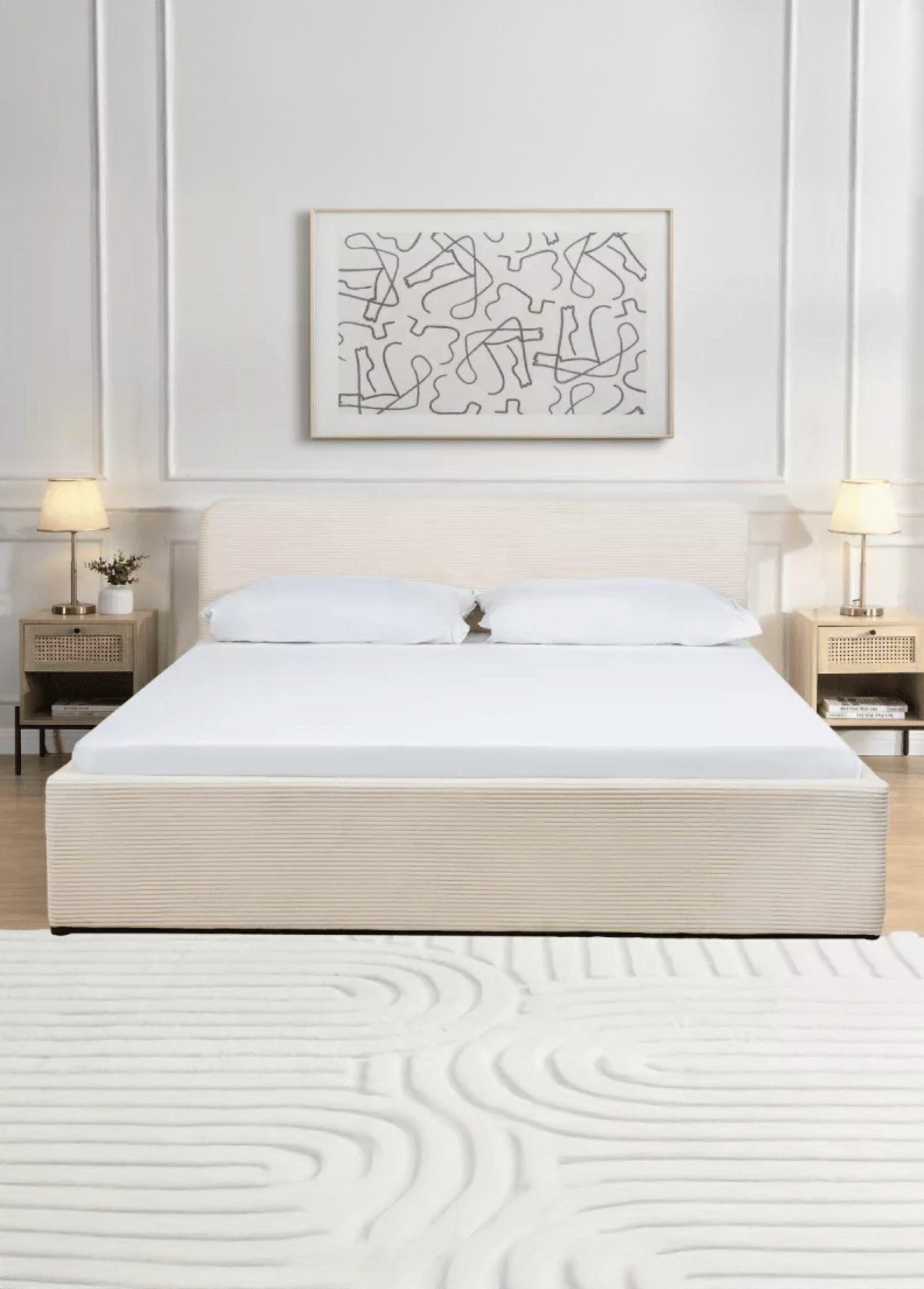 Lit coffre sommier + tete grosses cotes BEIGE CAL-14867133 SI1