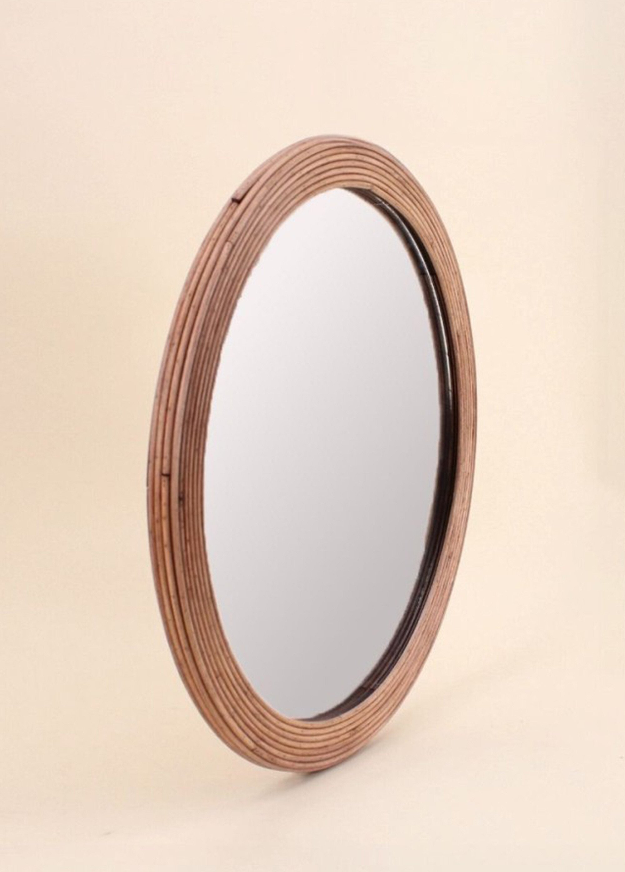 Miroir rond avec bord en rotin foncé Beige NOR-15001 DE1