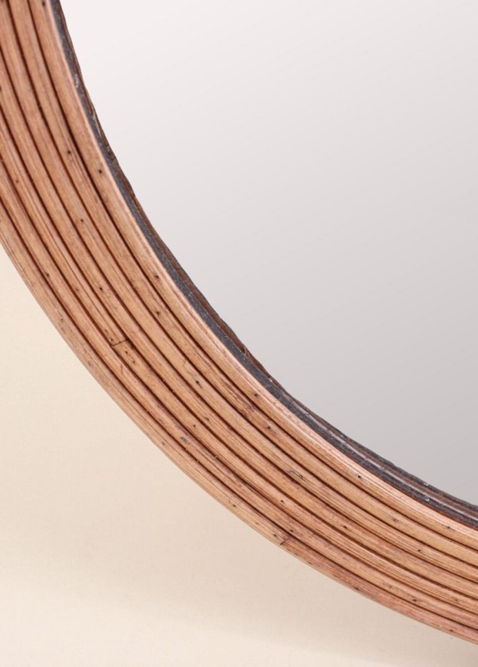 Miroir rond avec bord en rotin foncé Beige NOR-15001 DE2