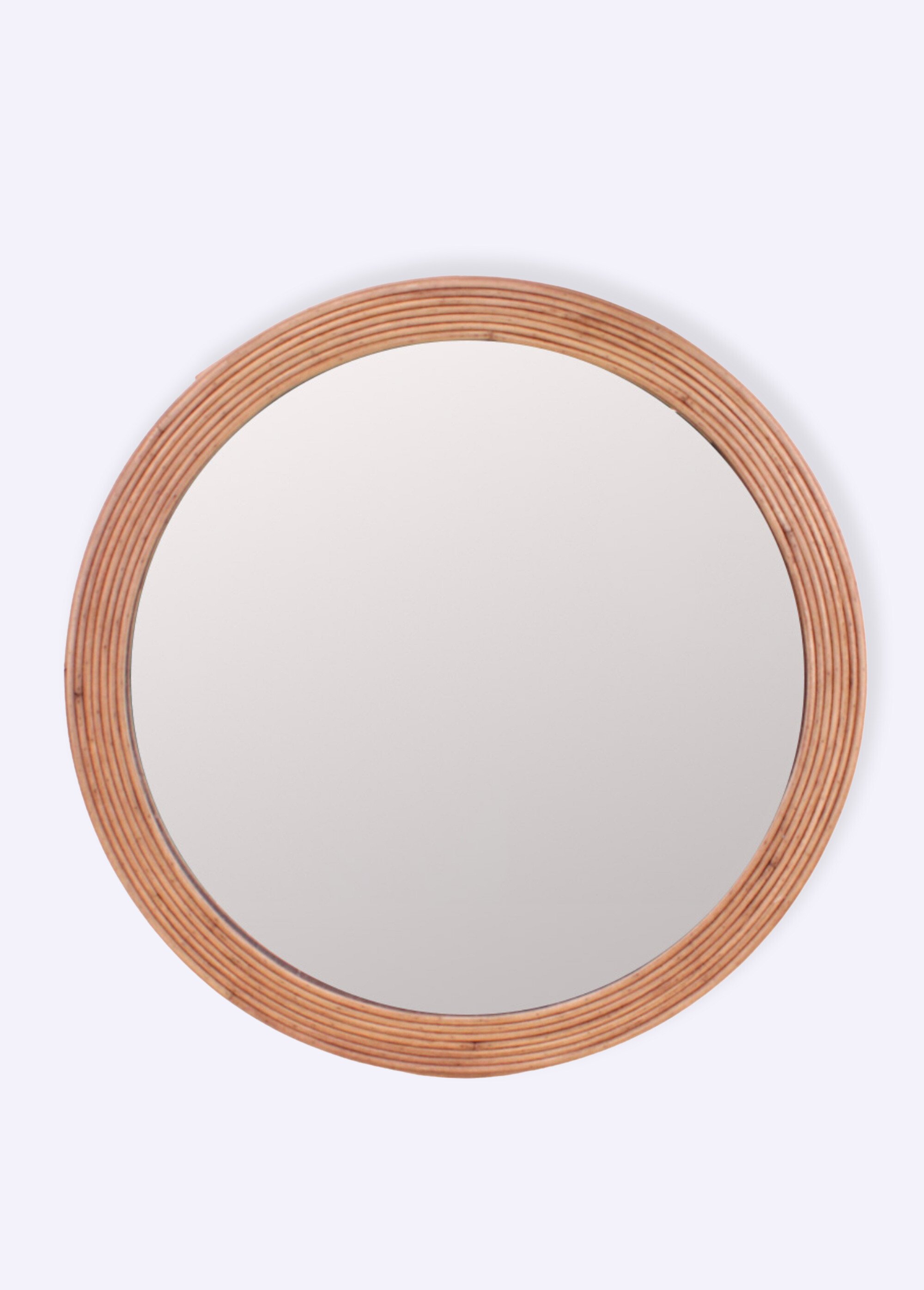 Miroir rond avec bord en rotin foncé