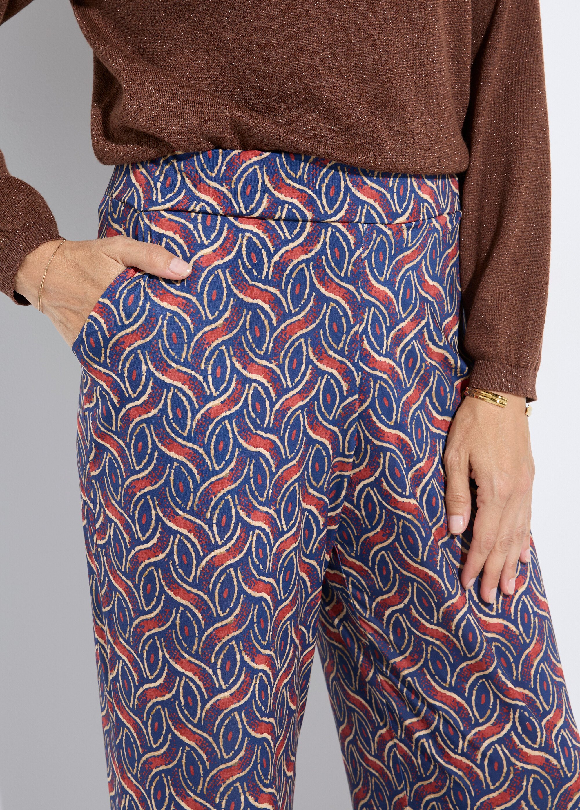 Pantalon large fluide imprimé ethnique Femme Bleu FI-NAKAETHNI DE1
