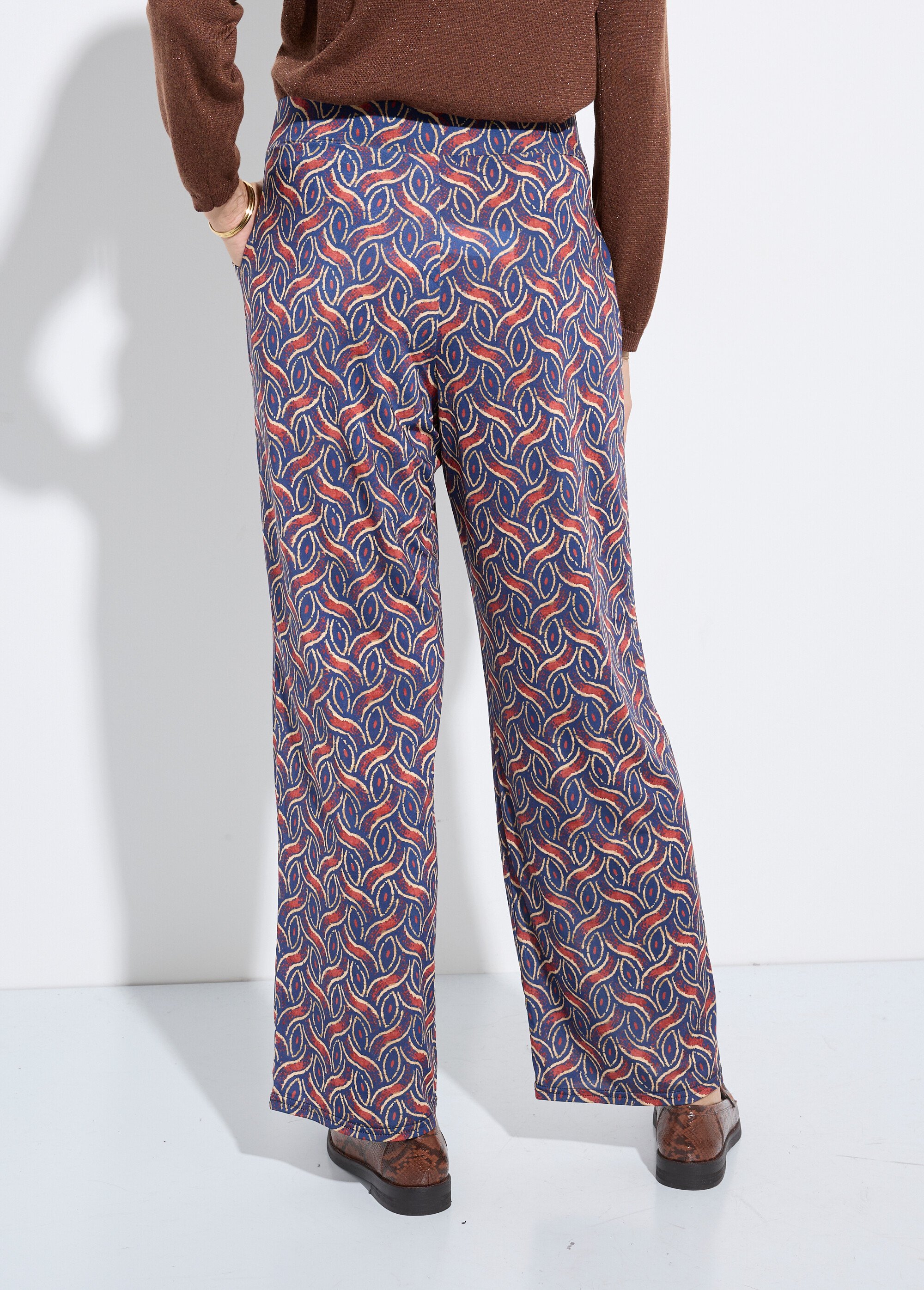 Pantalon large fluide imprimé ethnique Femme Bleu FI-NAKAETHNI DO1