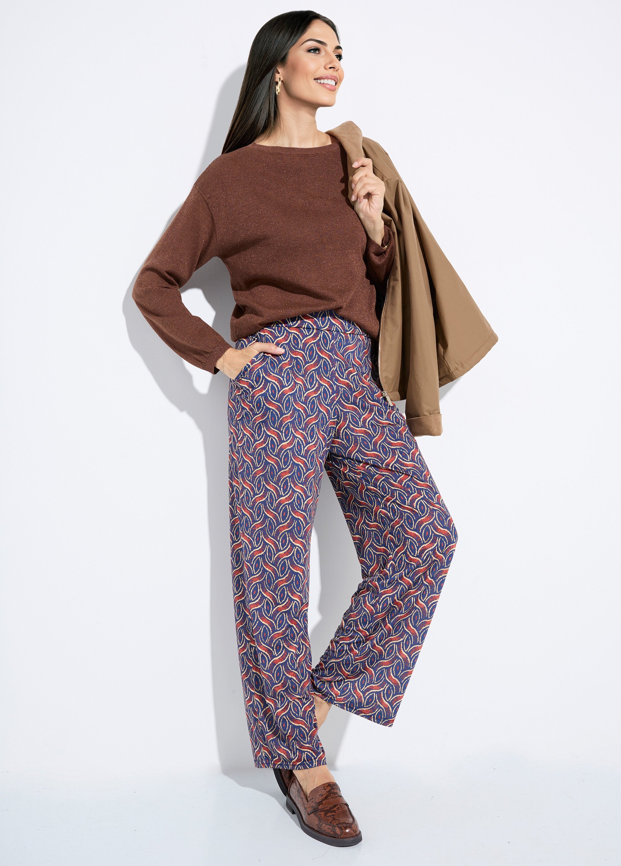 Pantalon large fluide imprimé ethnique Femme Bleu FI-NAKAETHNI MV1