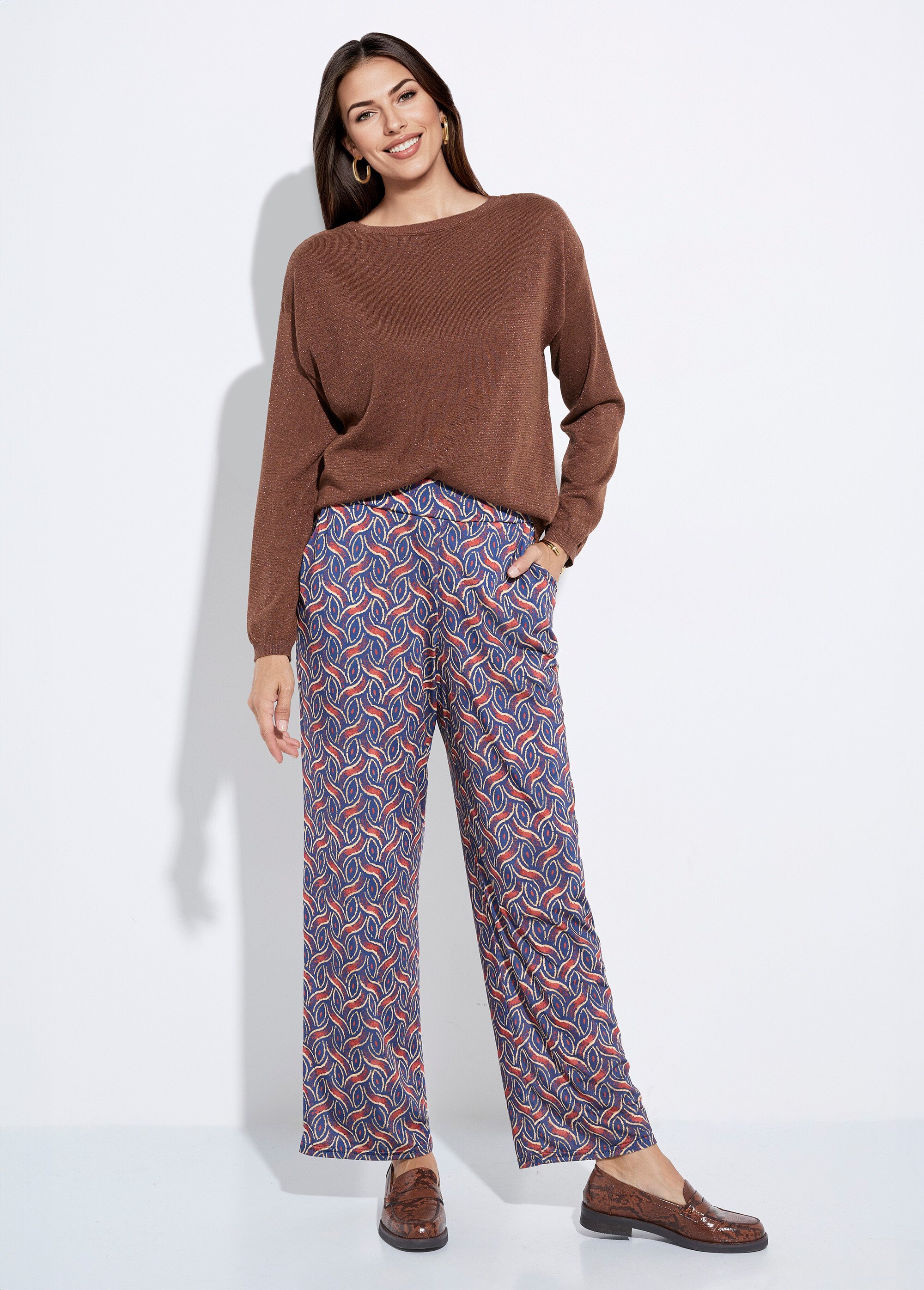 Pantalon large fluide imprimé ethnique Femme Bleu FI-NAKAETHNI SF1