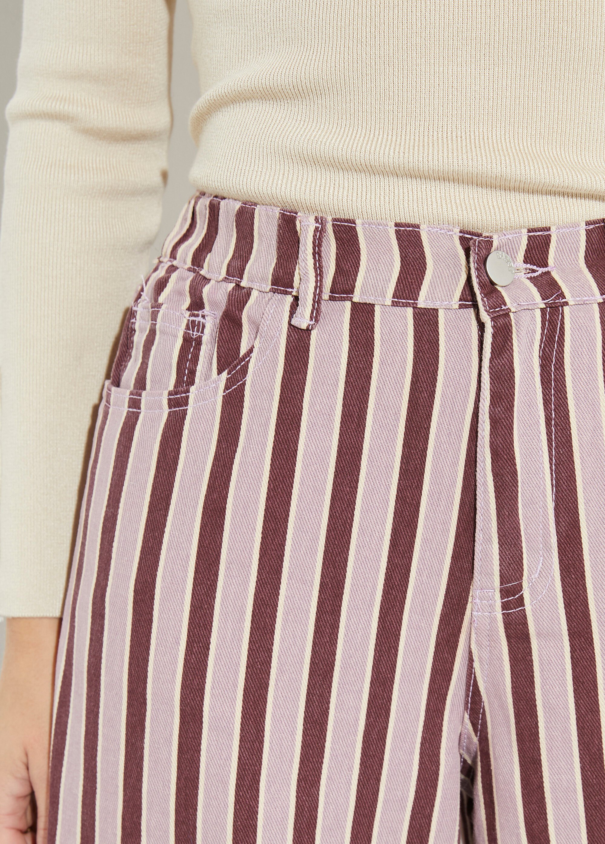 Pantalon très large, denim rayé fantaisie