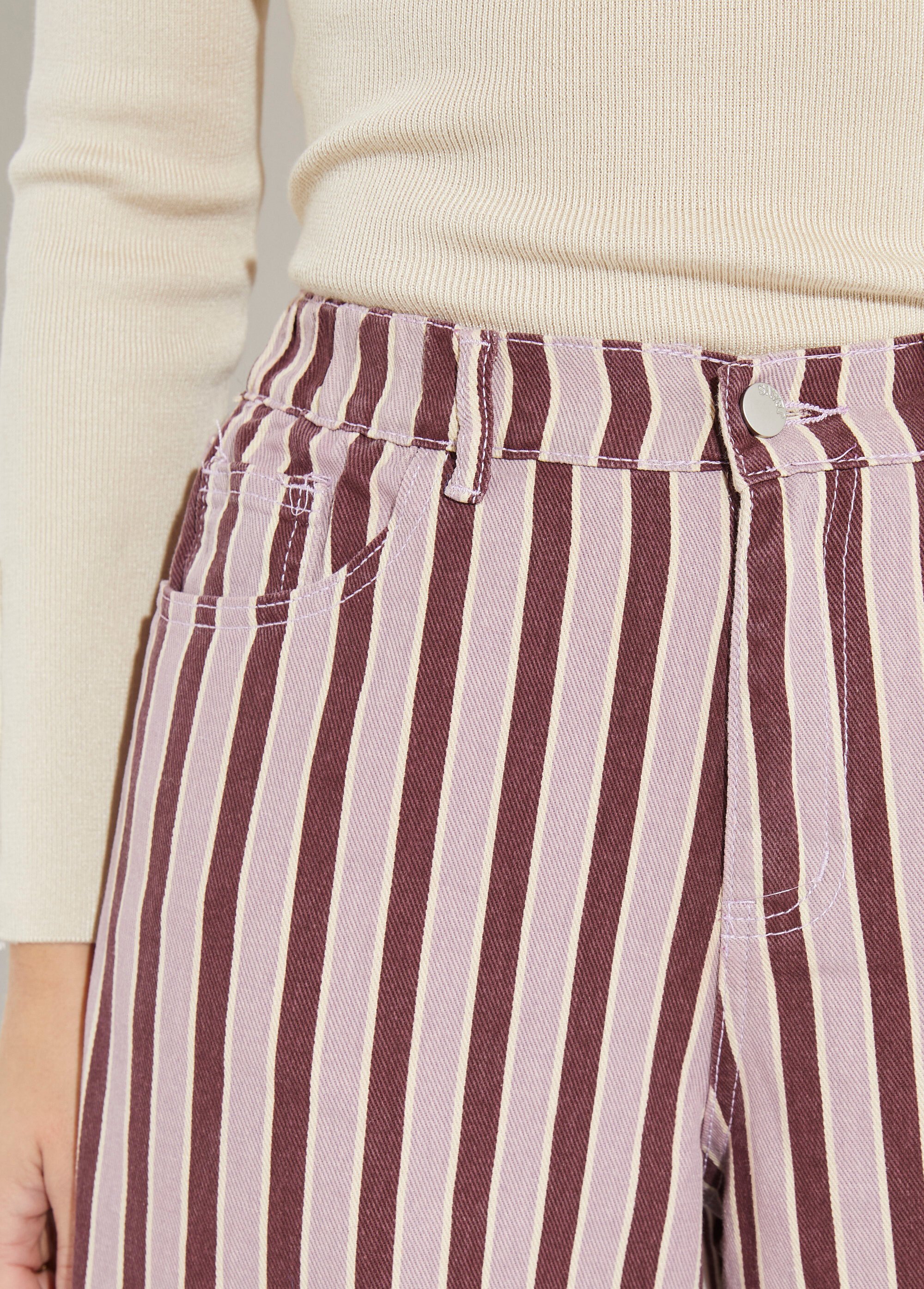 Pantalon très large, denim rayé fantaisie Femme Rose JS-TR1710 DE1