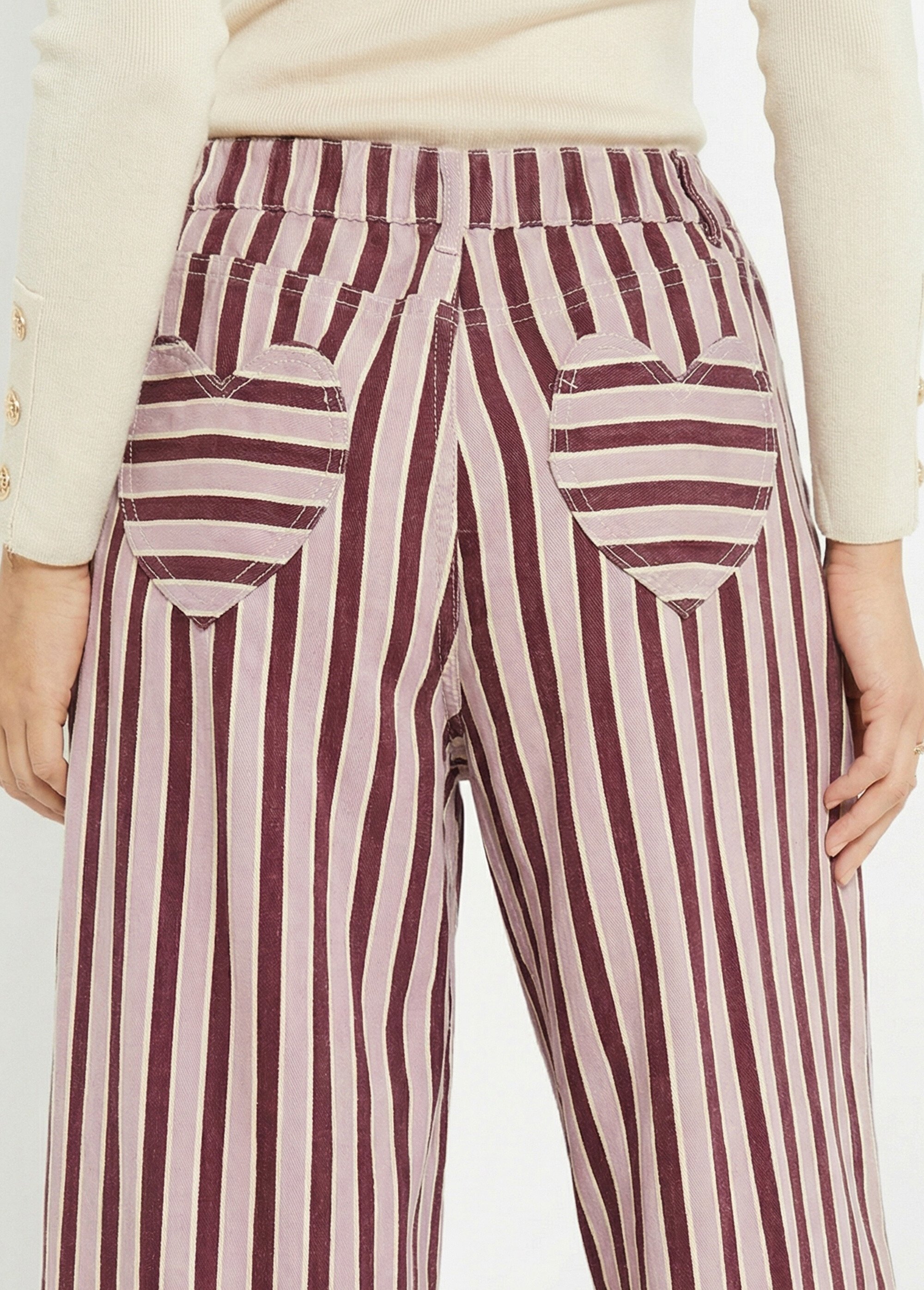 Pantalon très large, denim rayé fantaisie Femme Rose JS-TR1710 DE2