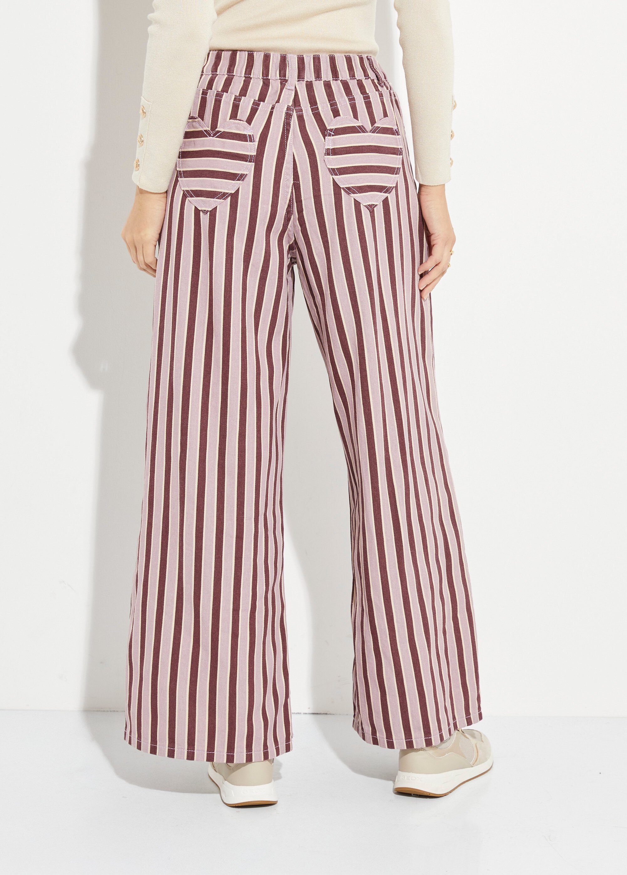 Pantalon très large, denim rayé fantaisie Femme Rose JS-TR1710 DO1