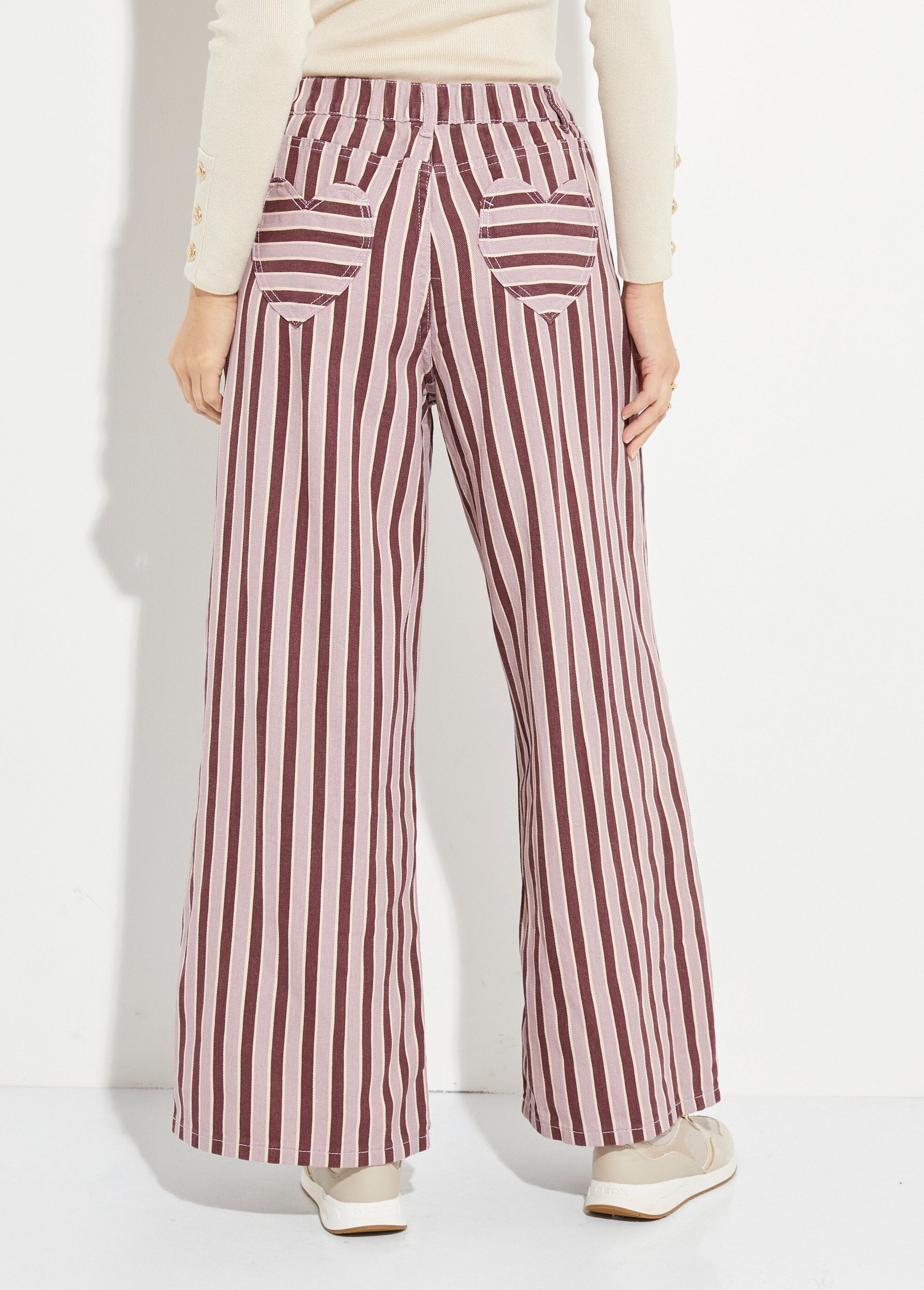 Pantalon très large, denim rayé fantaisie Femme Rose JS-TR1710 DO1