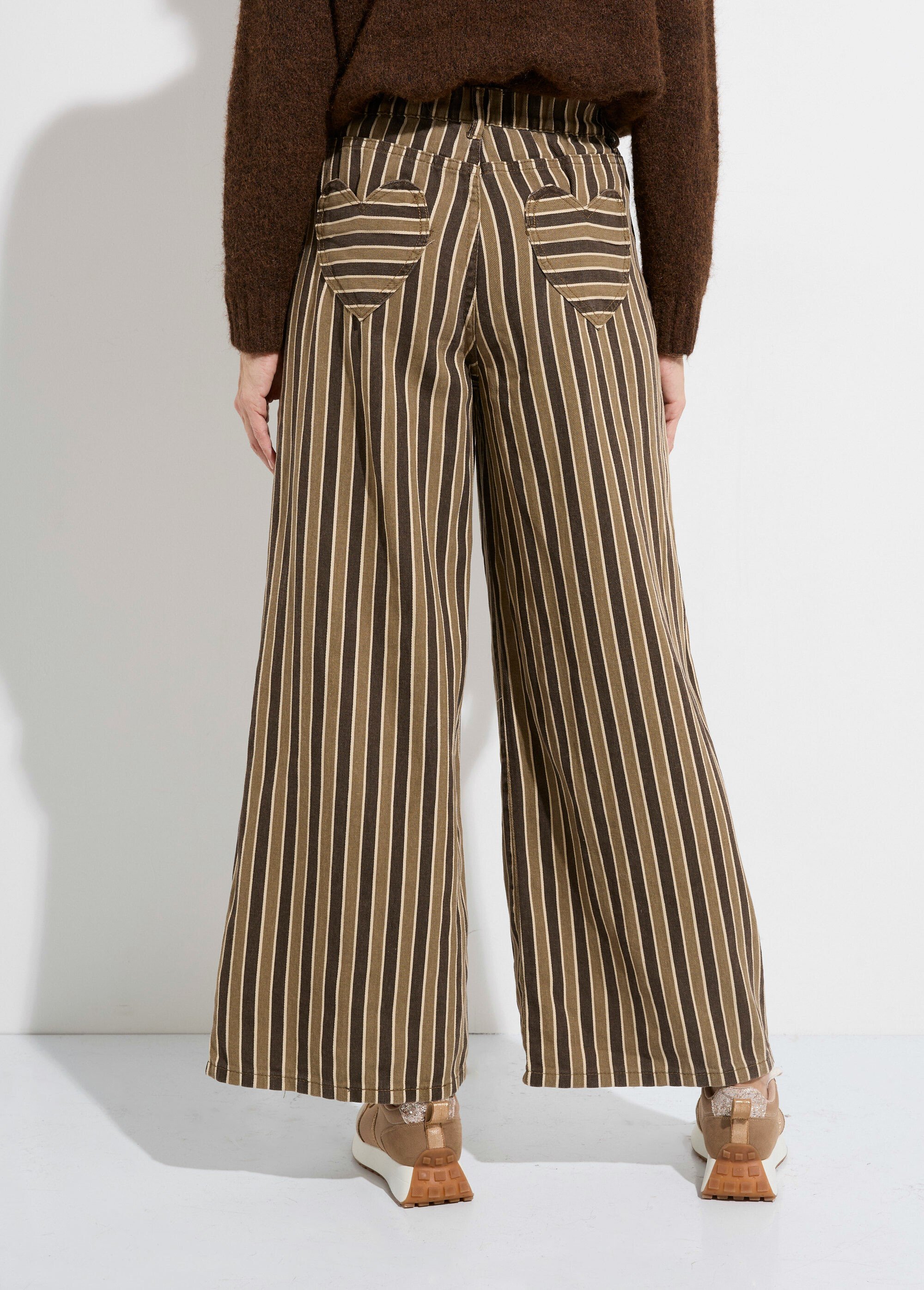 Pantalon très large, denim rayé fantaisie Femme Marron JS-TR1710 DO1