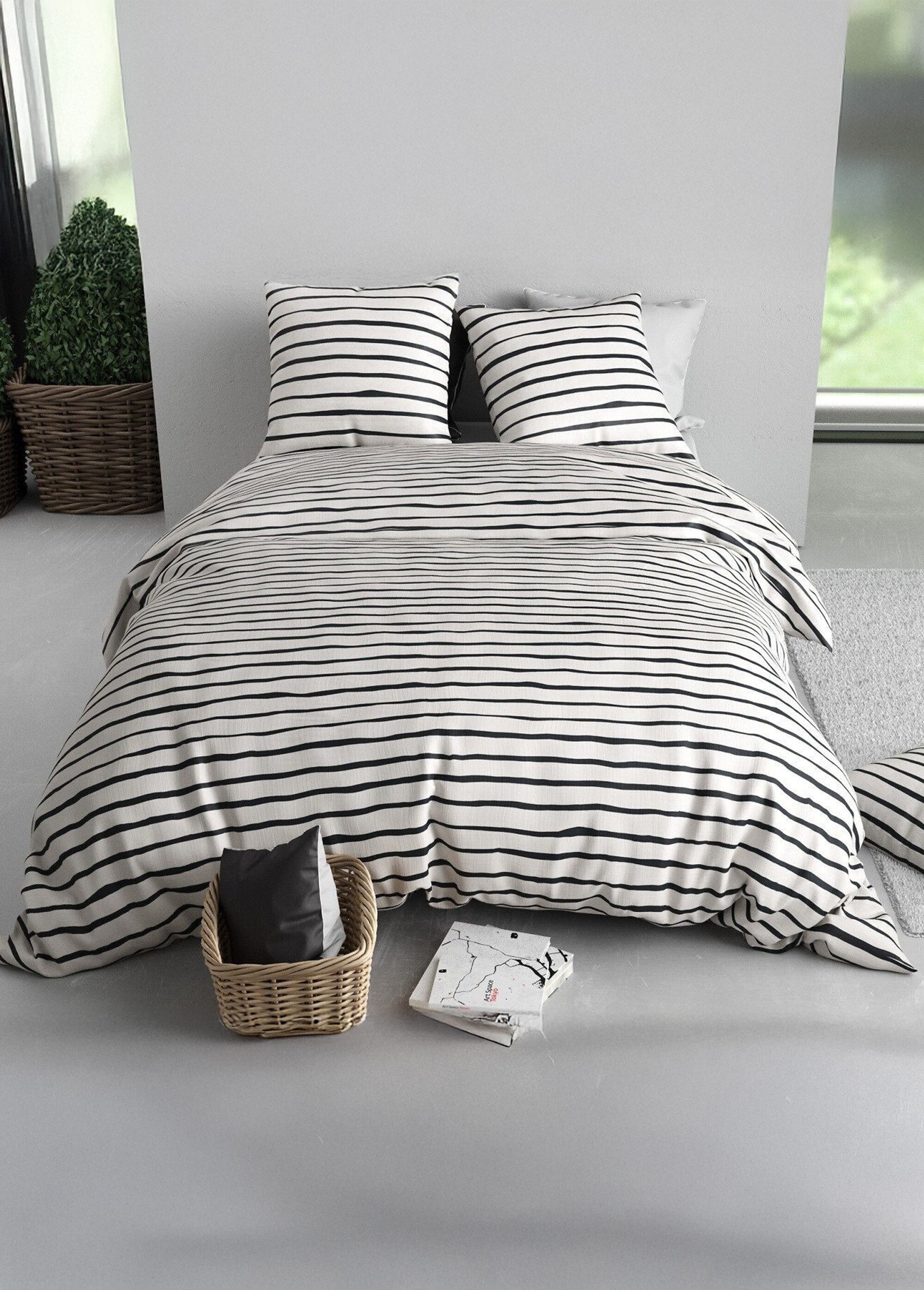 Parure de lit polycoton 2 pers, rayures