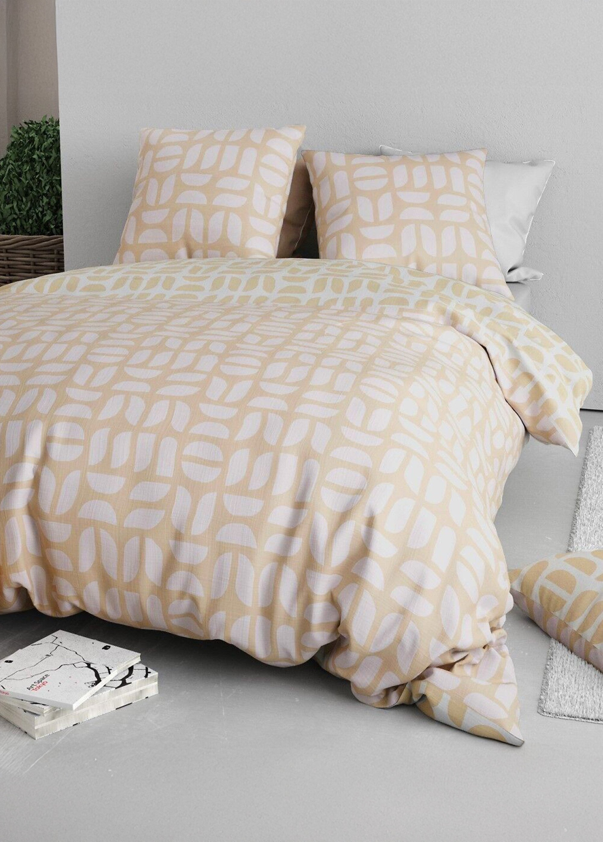 Parure de lit polycoton 2 pers, Romy Beige OO-136545 DE1