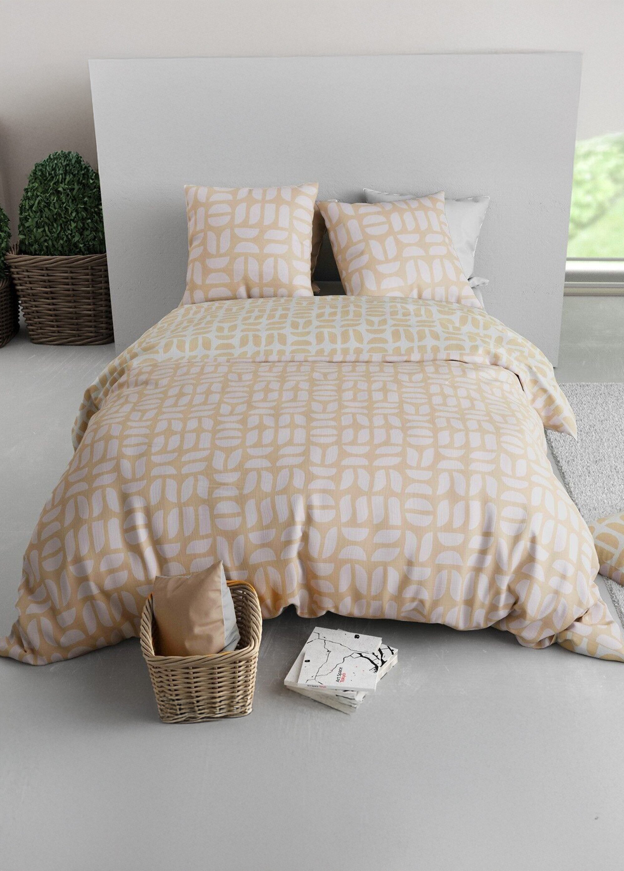 Parure de lit polycoton 2 pers, Romy Beige OO-136545 DE2