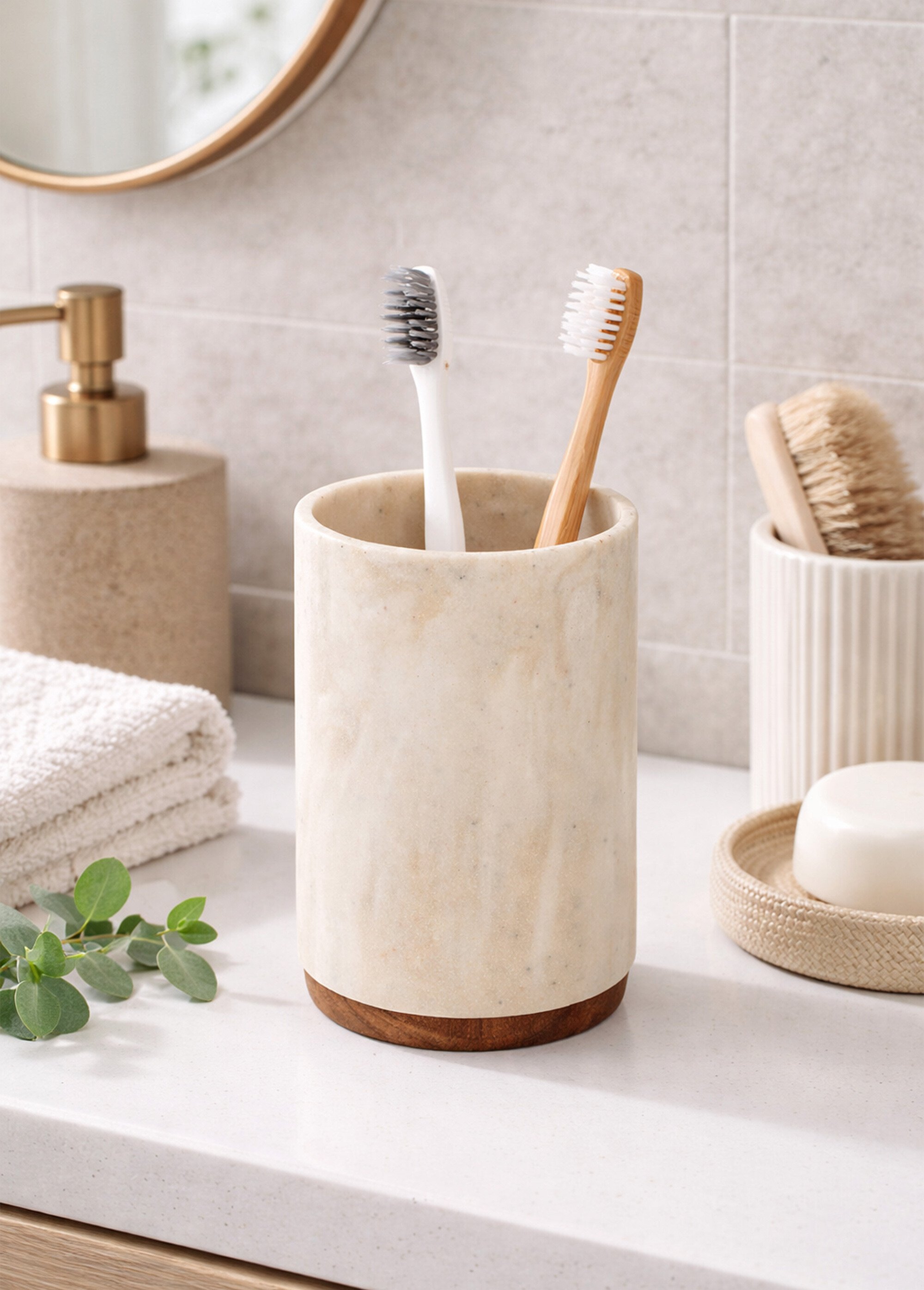 Pot à brosses à dents imitation marbre Blanc JJA-190221 SI1
